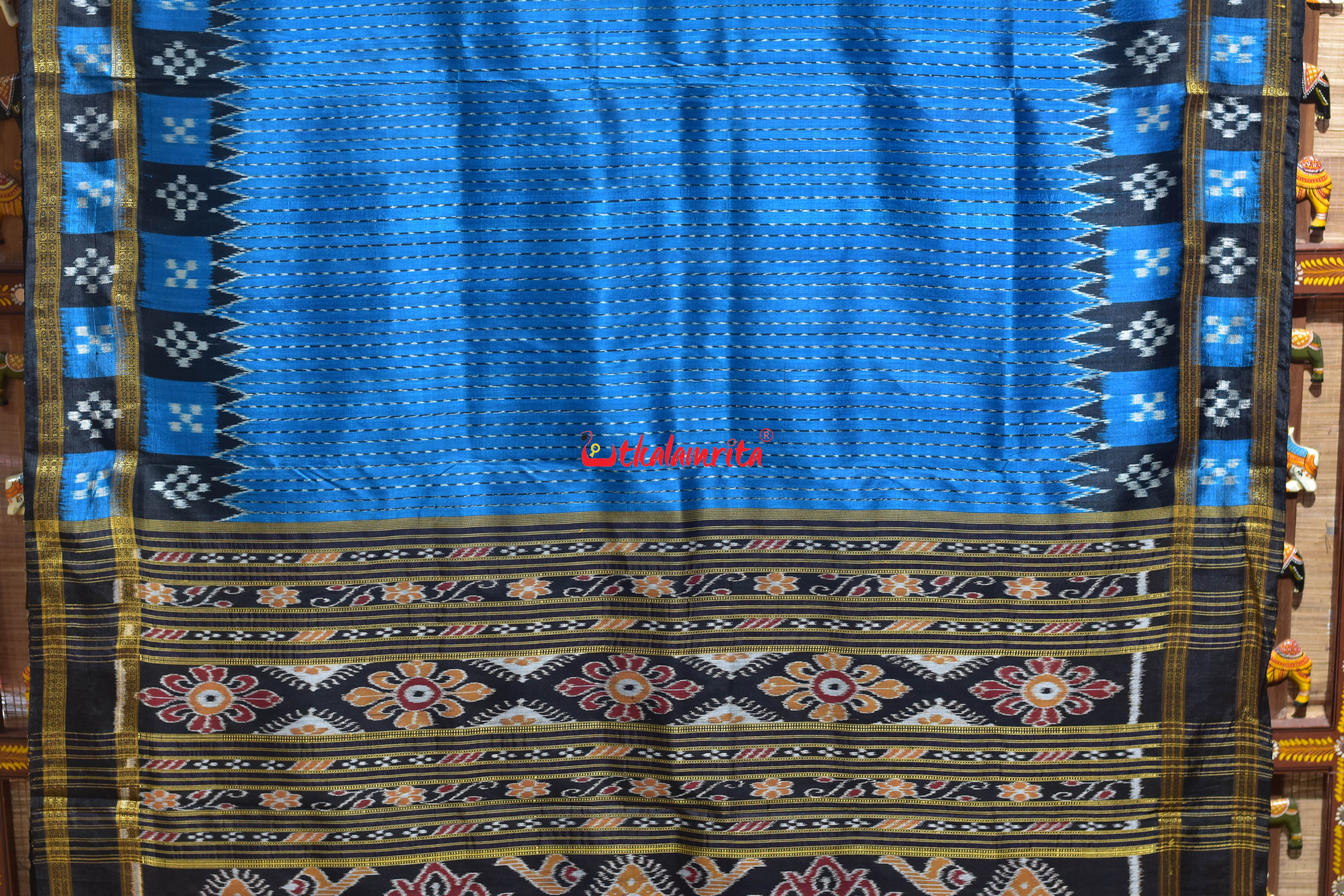 Body Lines Deep Blue Double Border Khandua Silk Saree