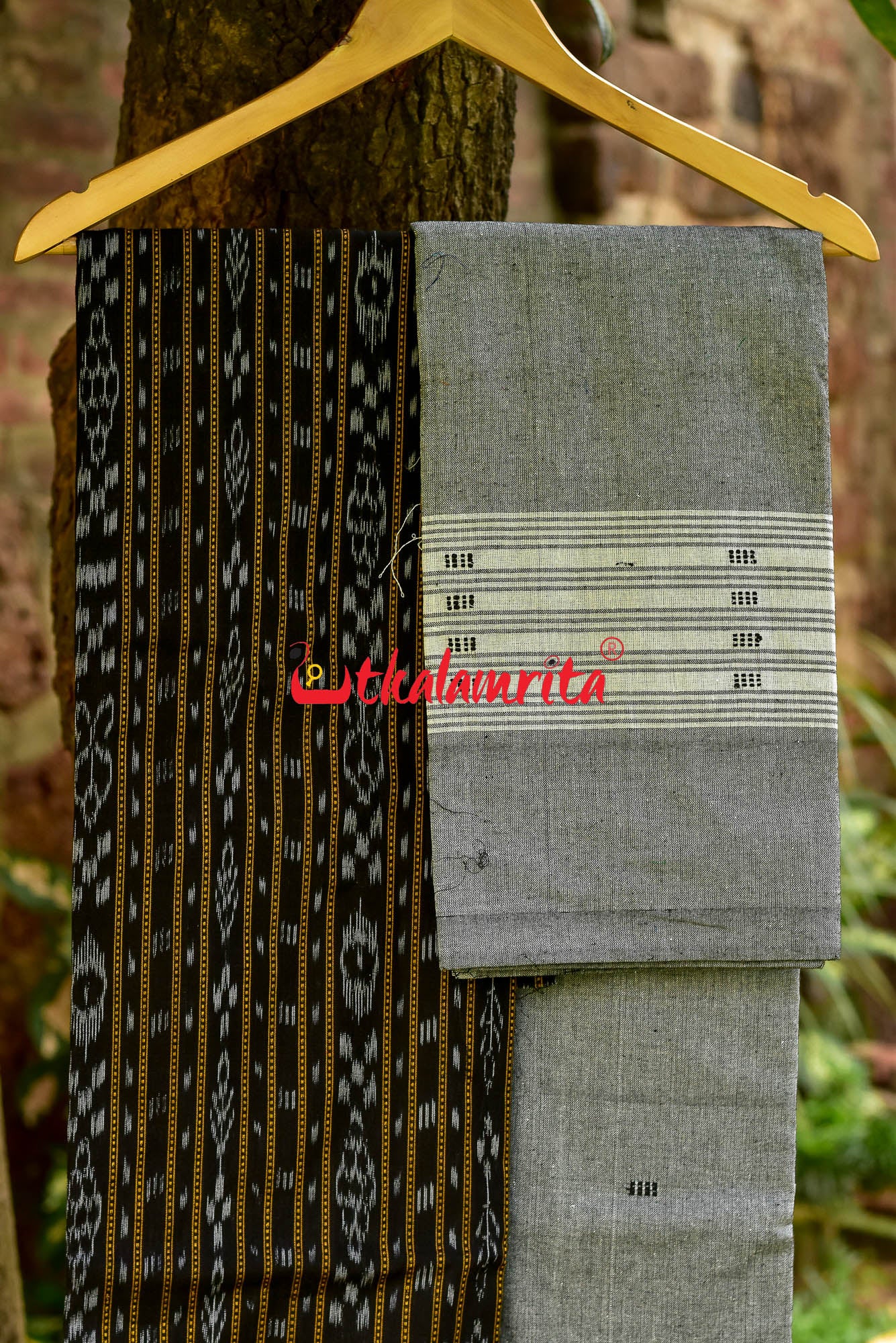 Black Grey Ikat Dress Set