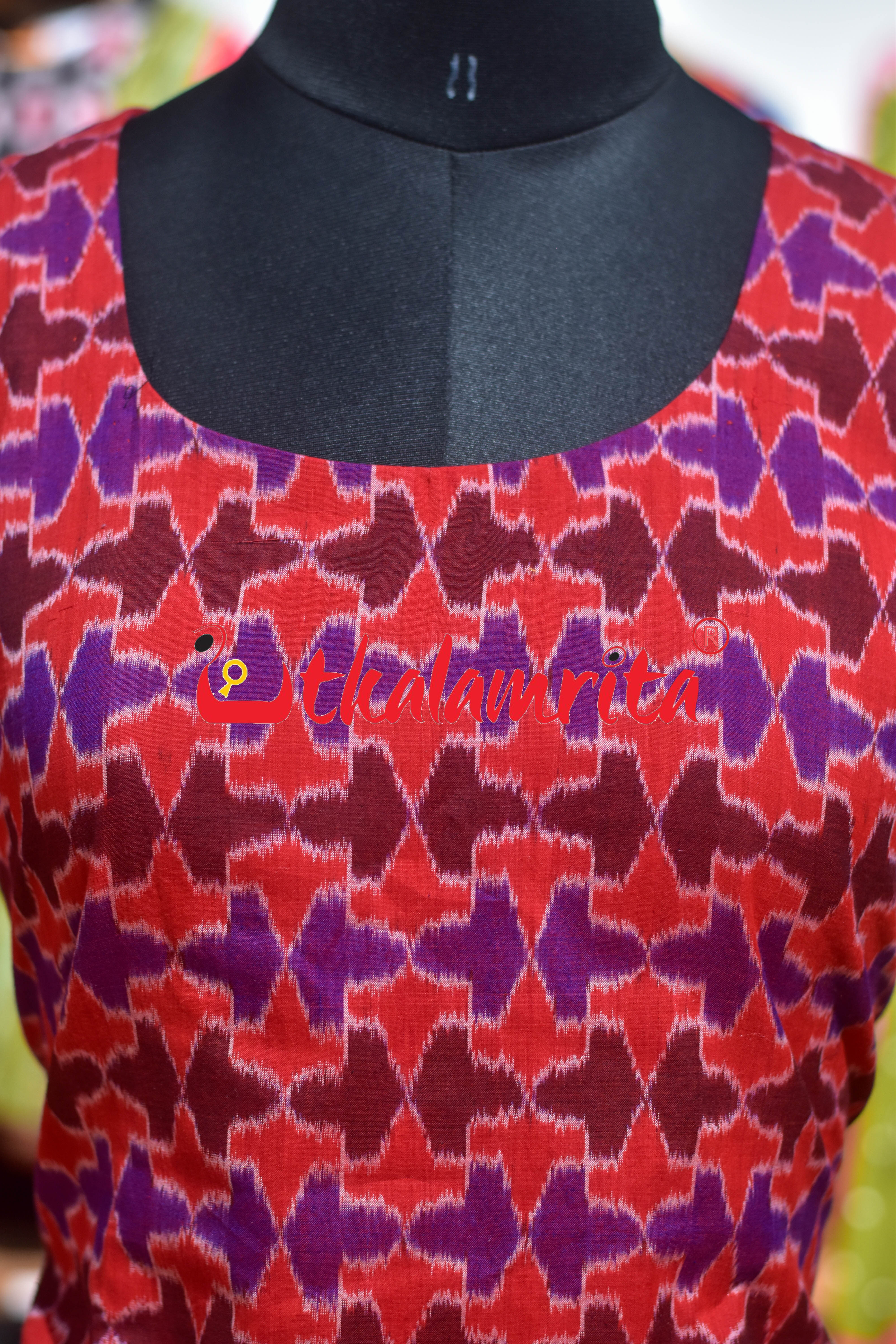 Plain Red with Front 3D Design (Ladies' Kurta)