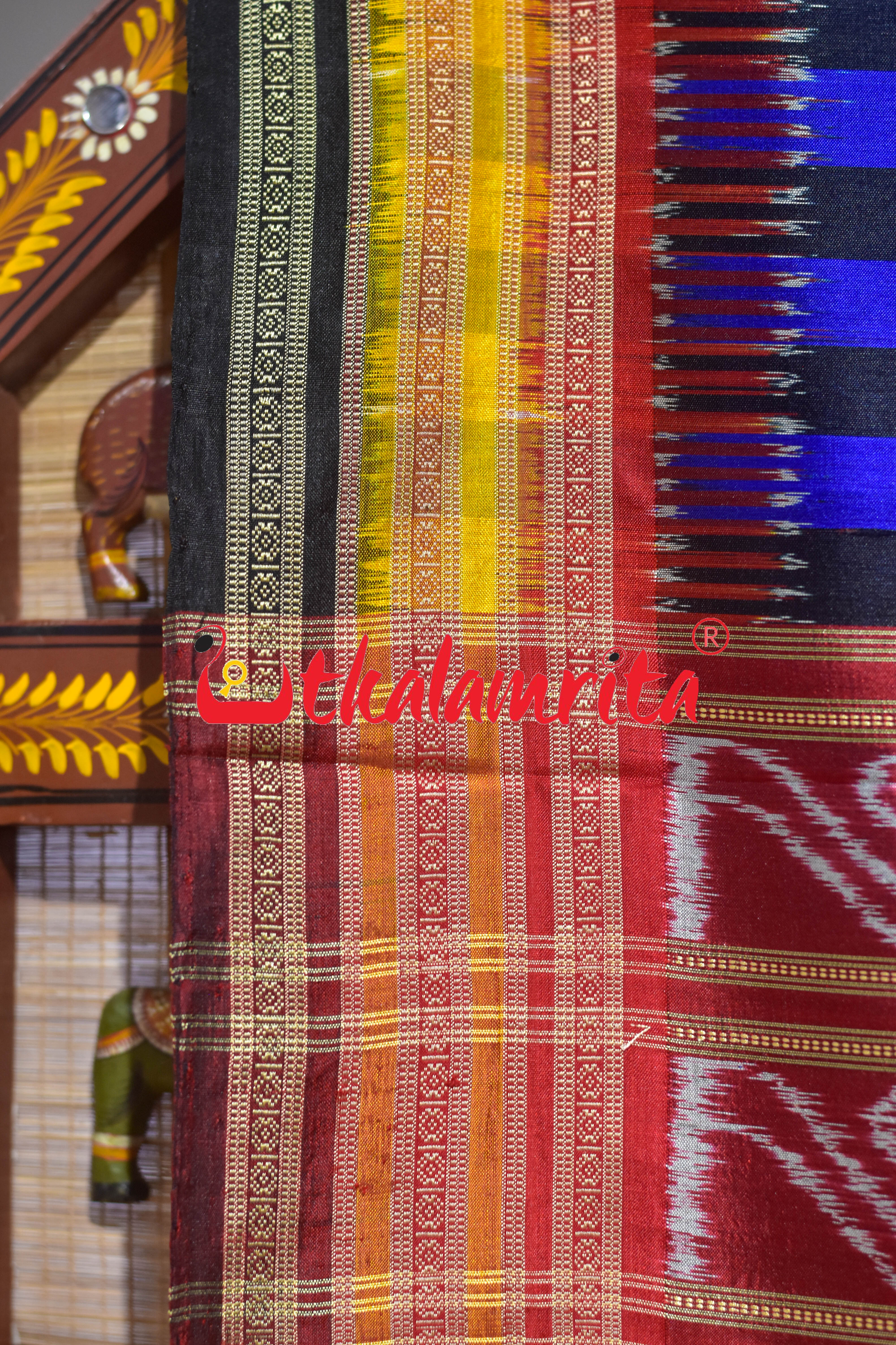 Blue Black Check Kathifera Silk Saree