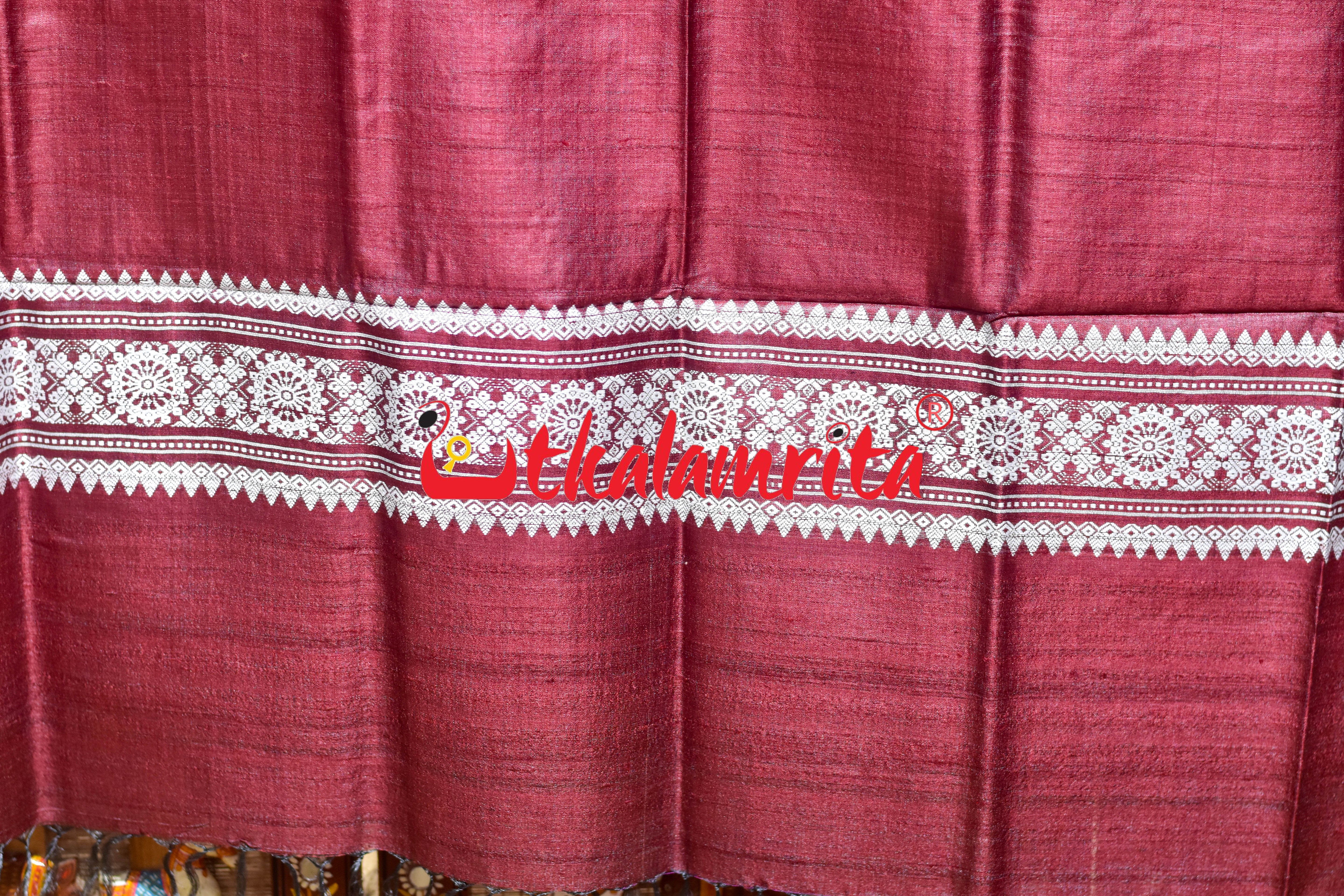 Red Fine Tussar Jala Tussar (Dupatta)