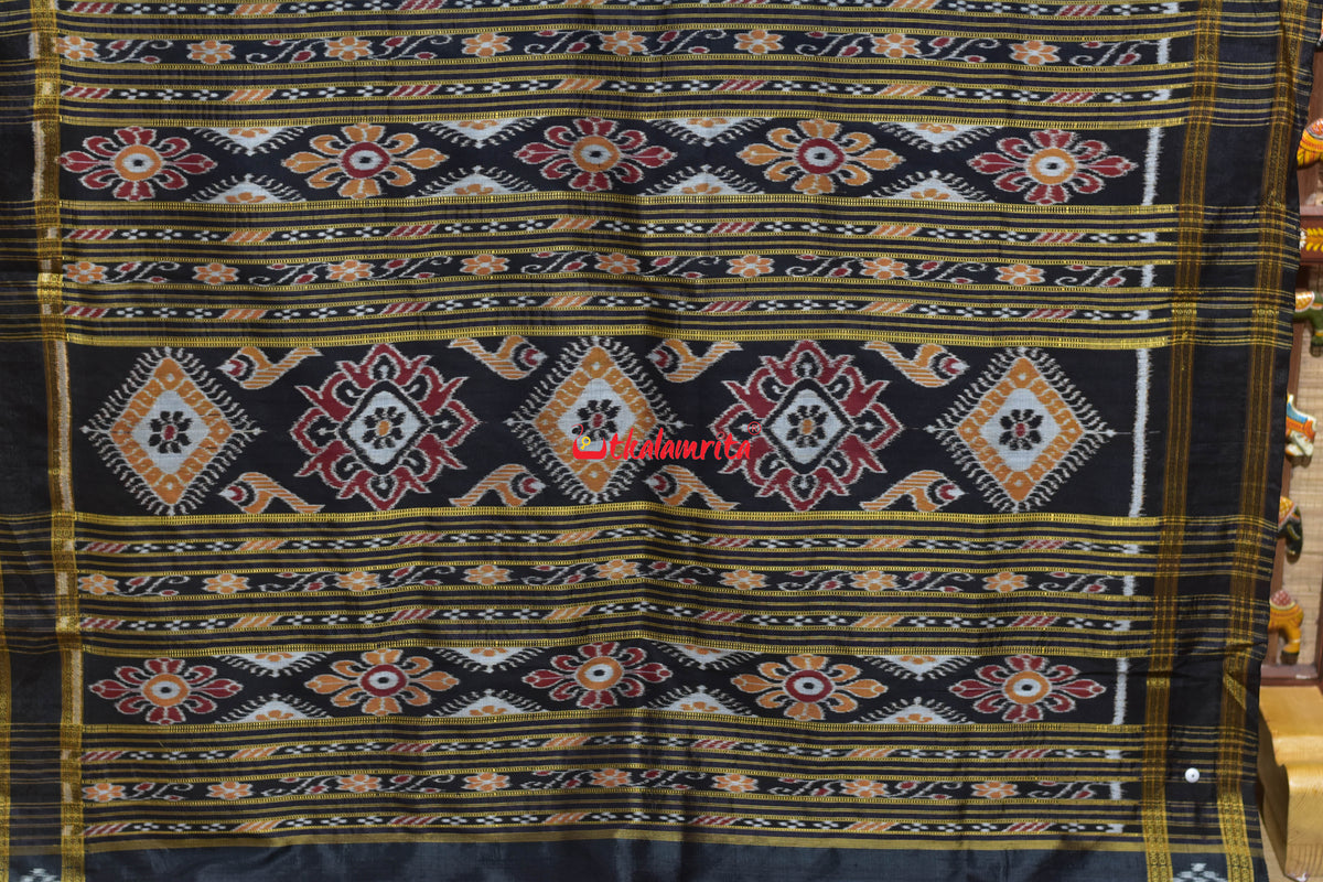 Body Lines Deep Blue Double Border Khandua Silk Saree