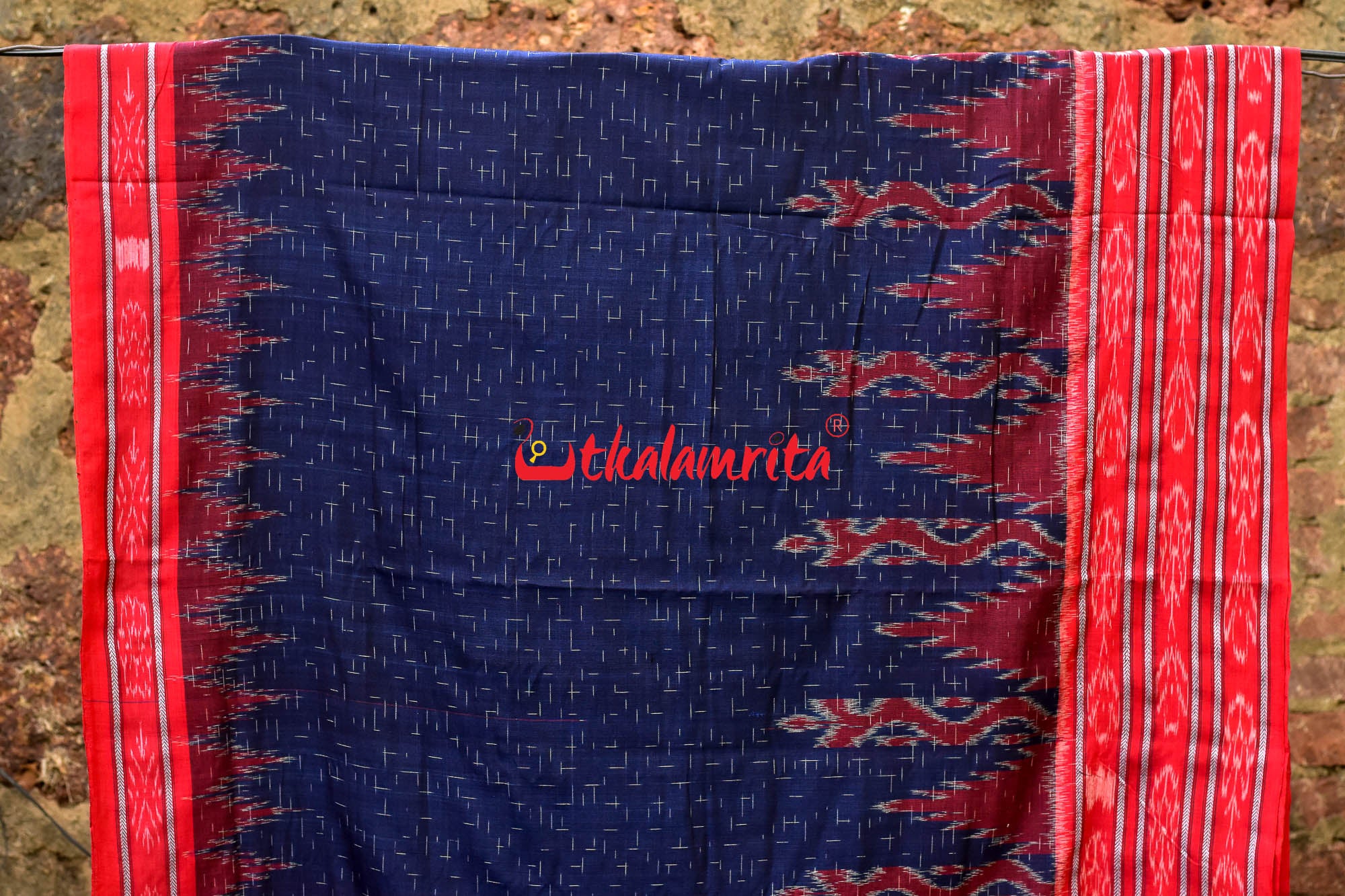 Blue Red Daali Scot Khandua Cotton Saree