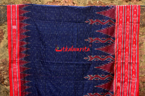 Blue Red Daali Scot Khandua Cotton Saree