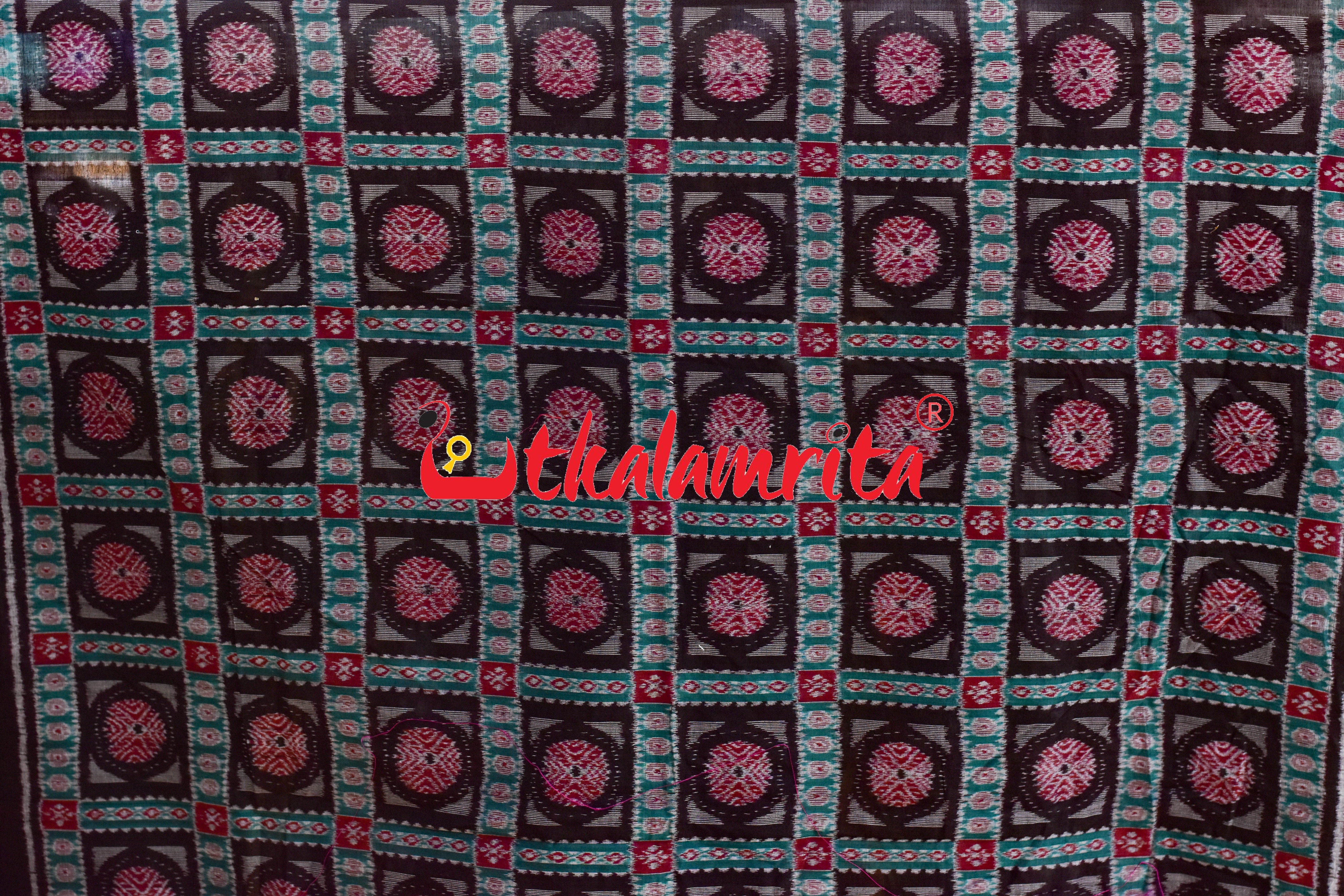 Black Green Different Theme Sambalpuri Cotton (Fabric)