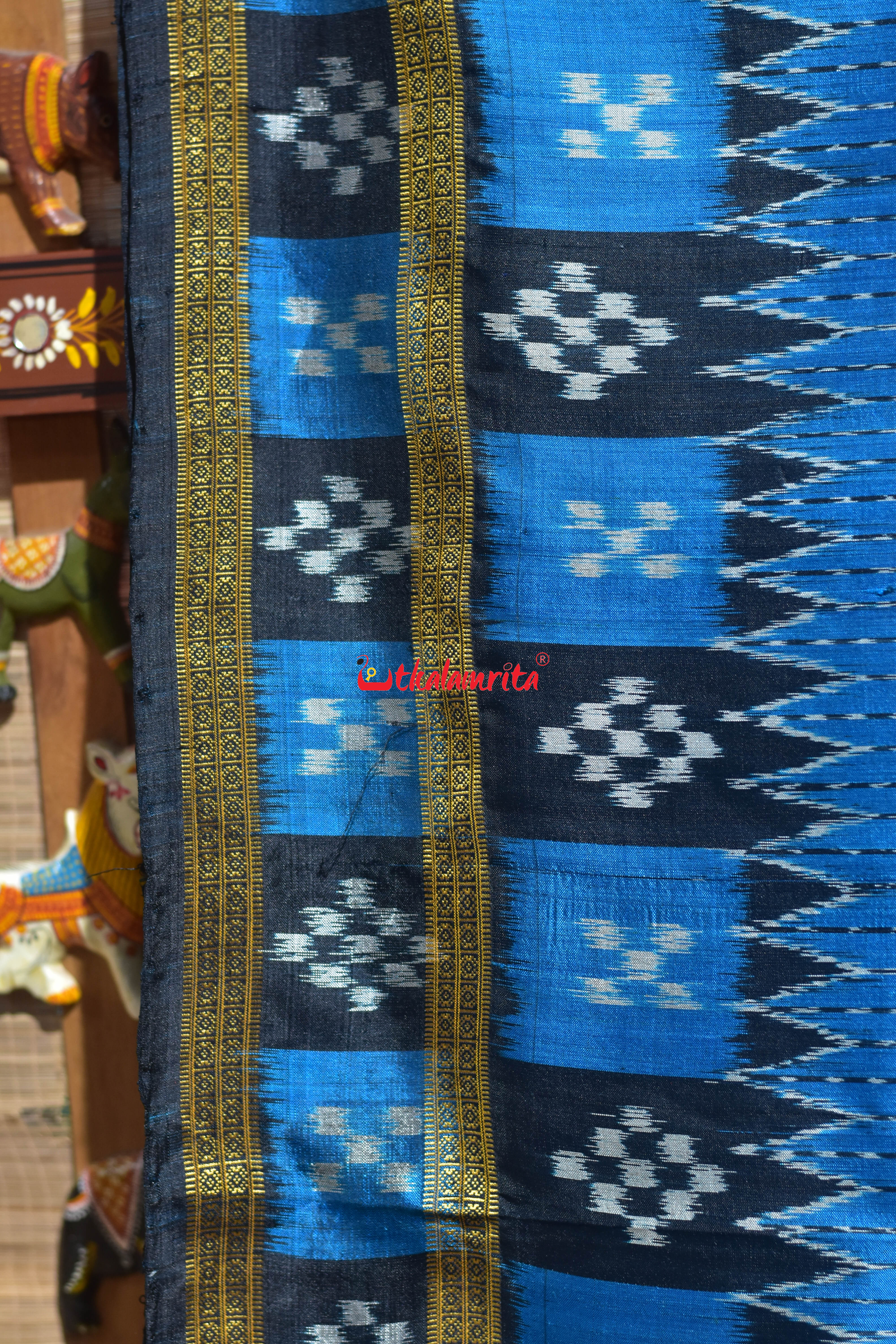 Body Lines Deep Blue Double Border Khandua Silk Saree