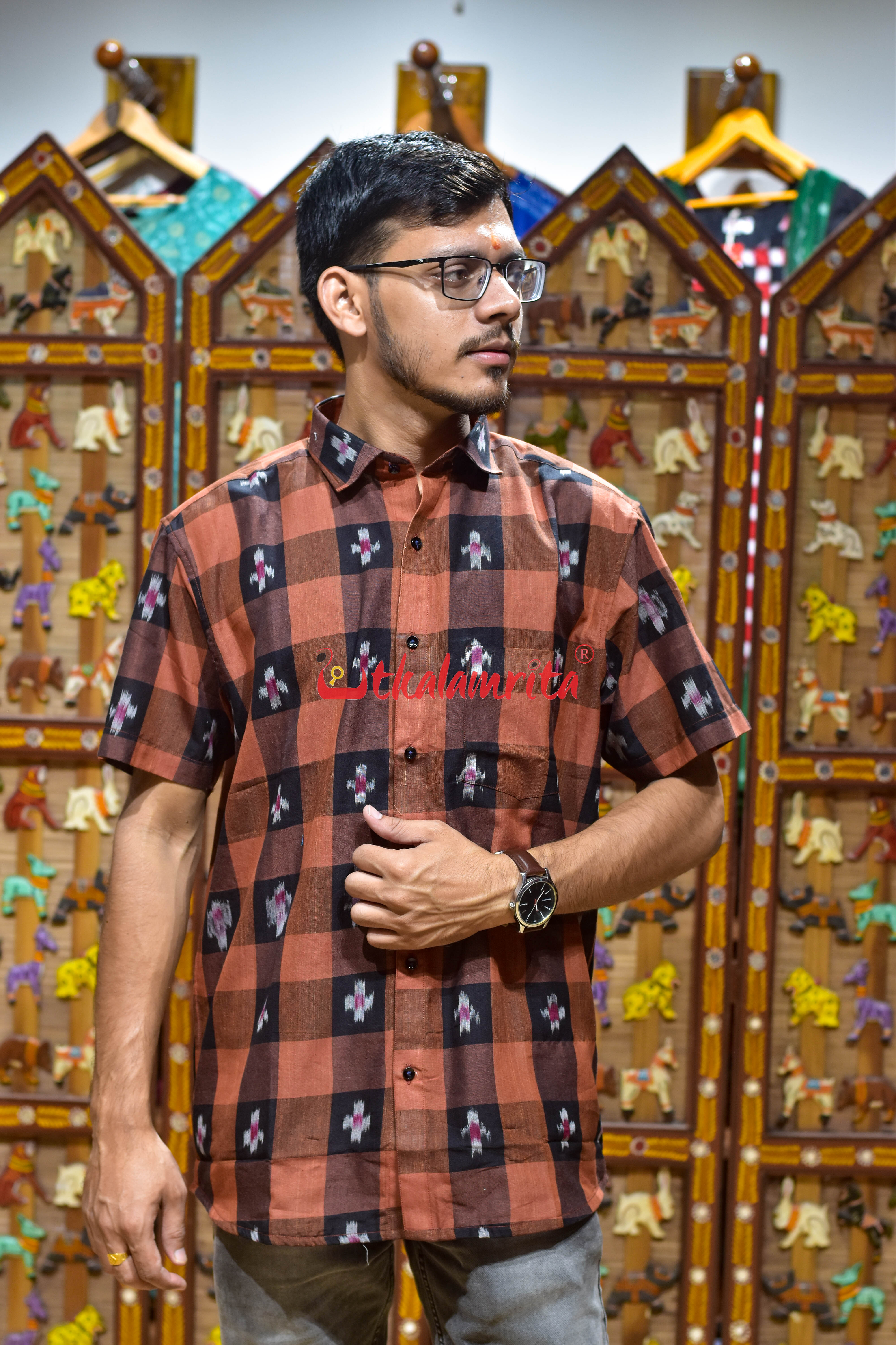 Brown Black Checks Pasapali (Men's Half Shirt)