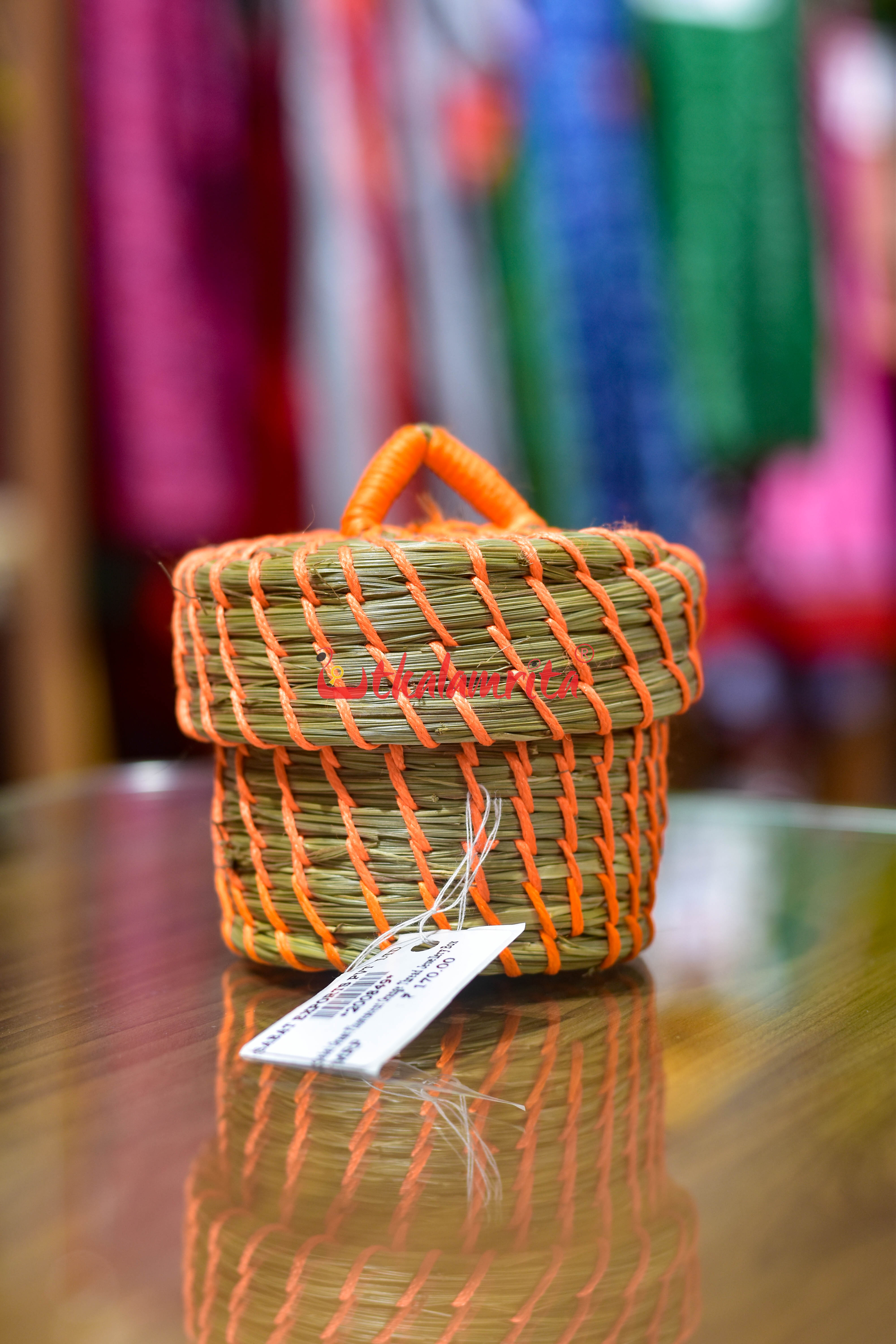 Sabai Grass Fluorescent Orange Thread Jewellery Box