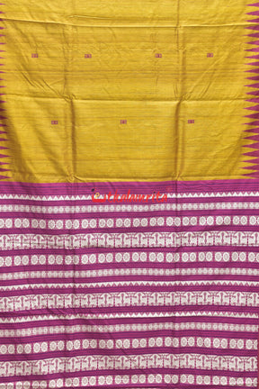 Mustard Pink Fish Border Jaala Anchal Tussar Saree