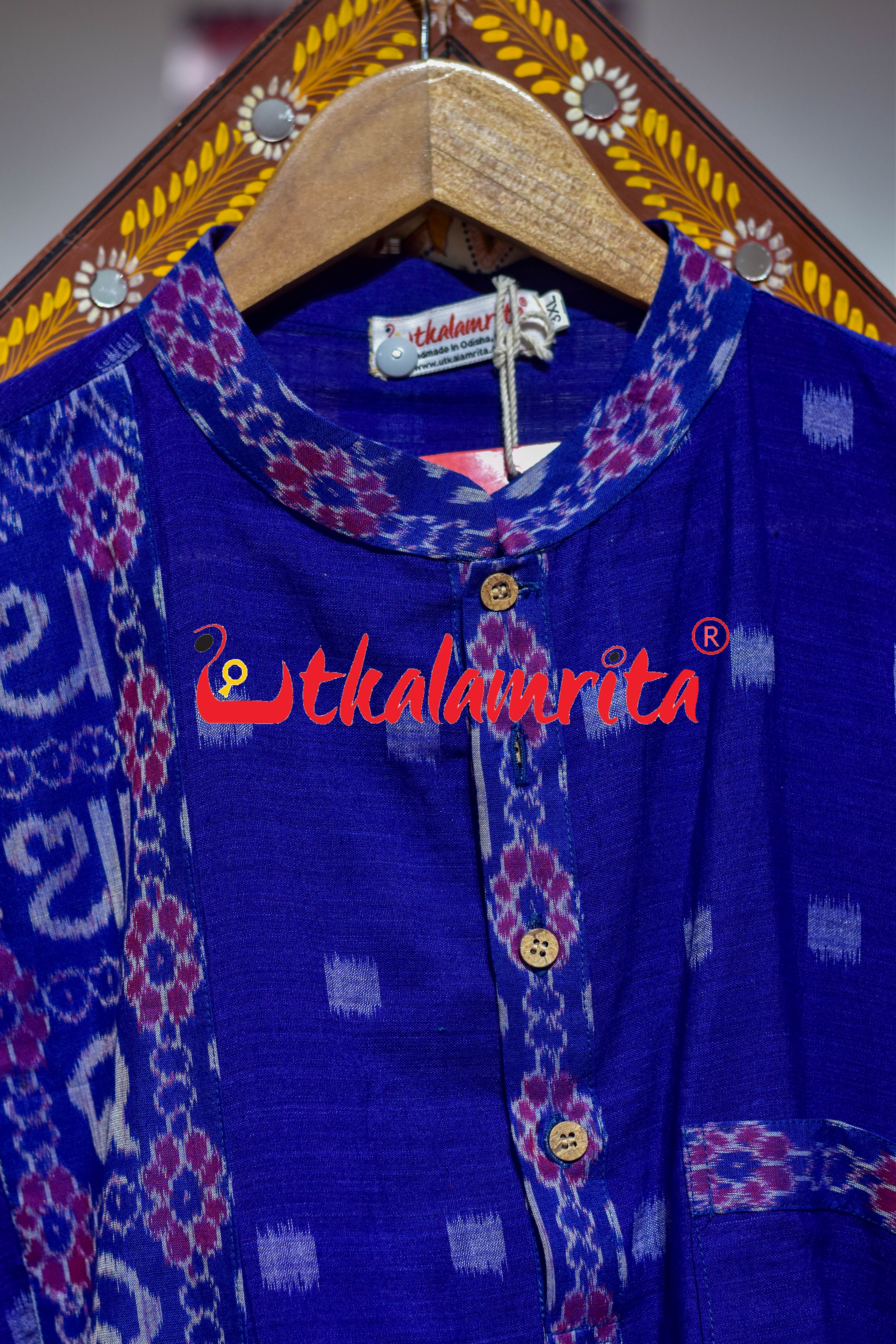 Blue Labanga Bandha Odia Letters (Men's Long Kurta)