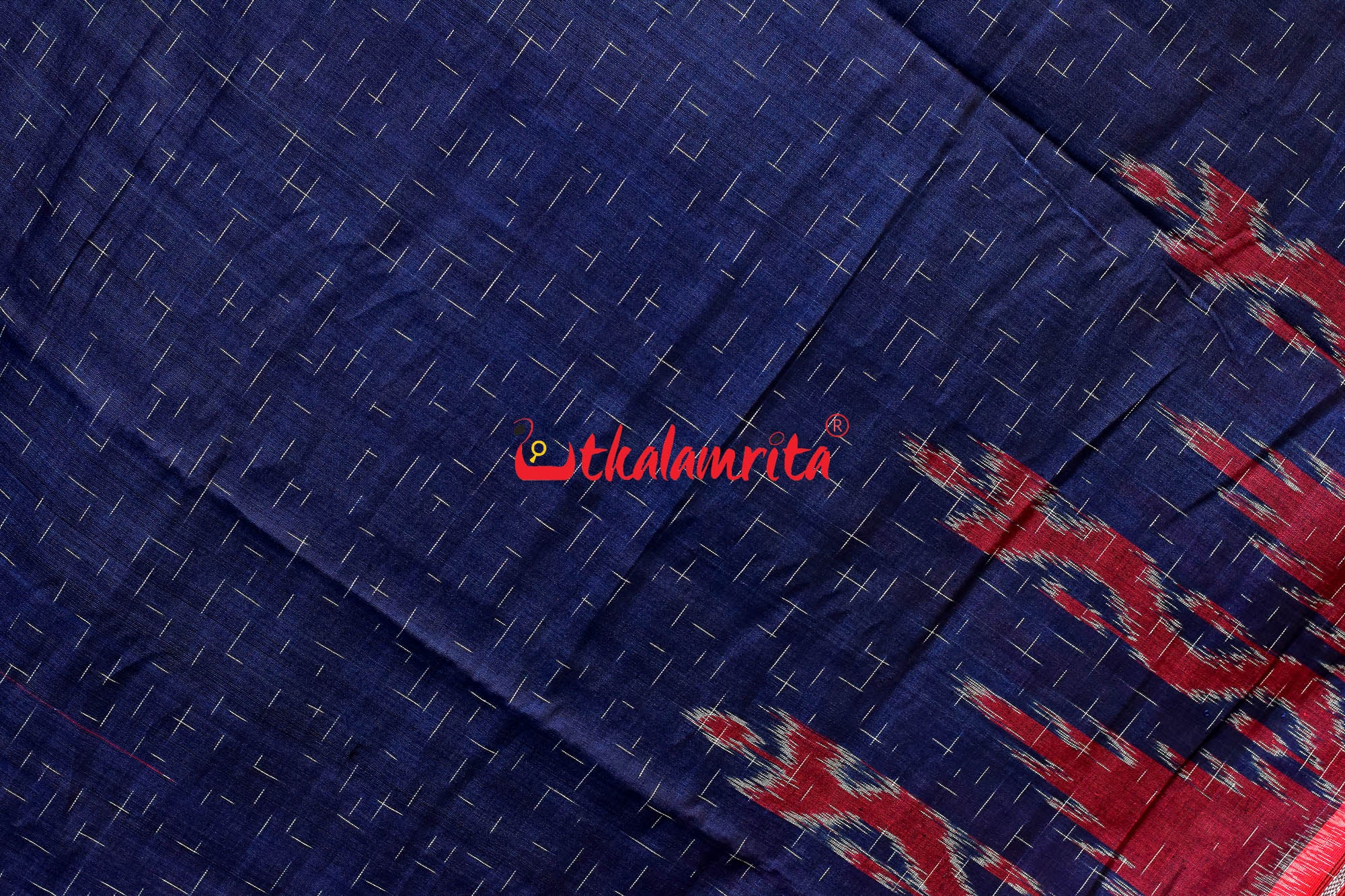 Blue Red Daali Scot Khandua Cotton Saree