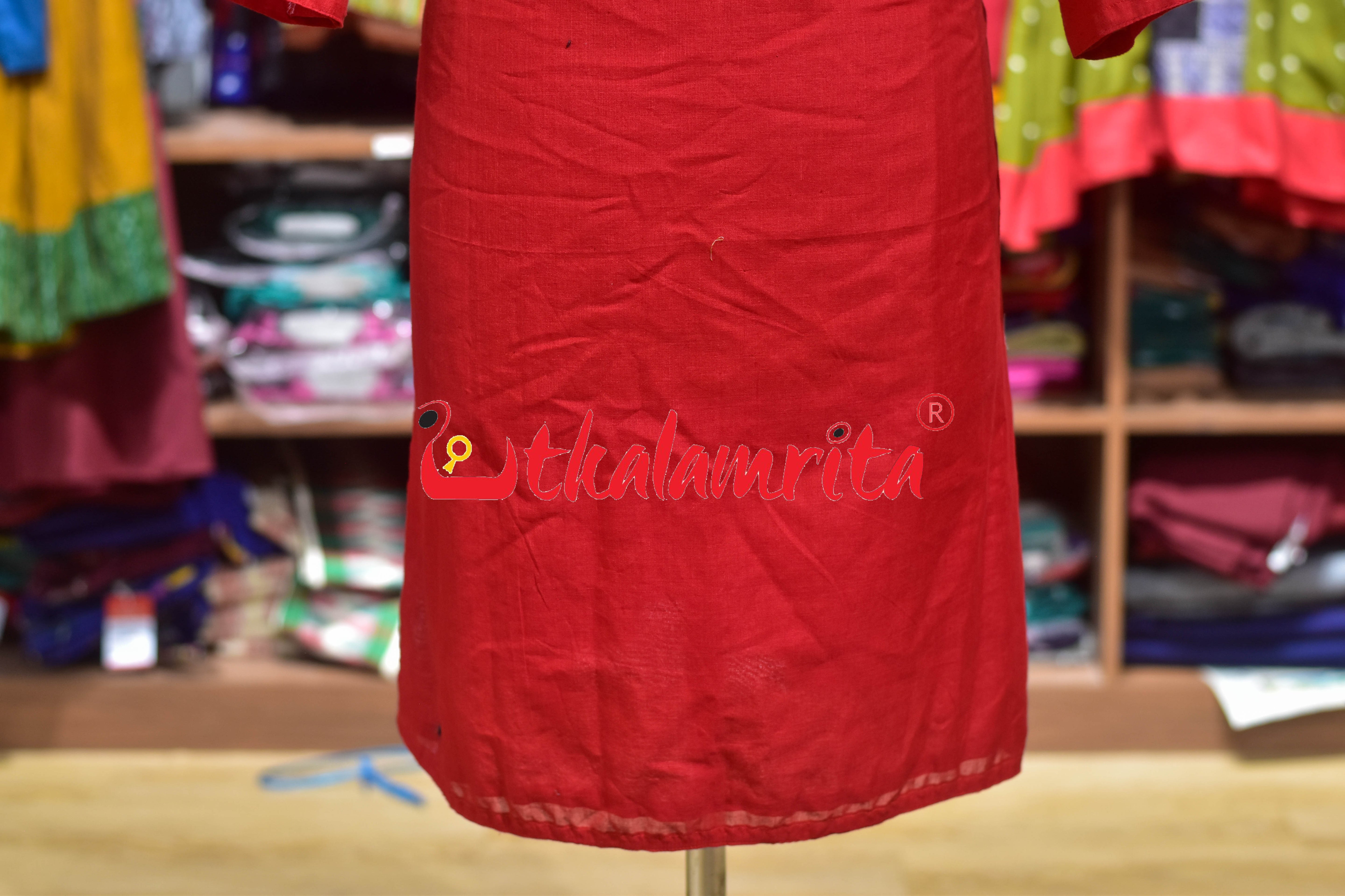 Plain Red with Front 3D Design (Ladies' Kurta)