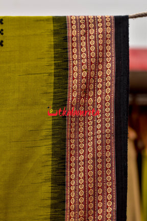 Light Mehndi Black Padam Bomkai Cotton Saree