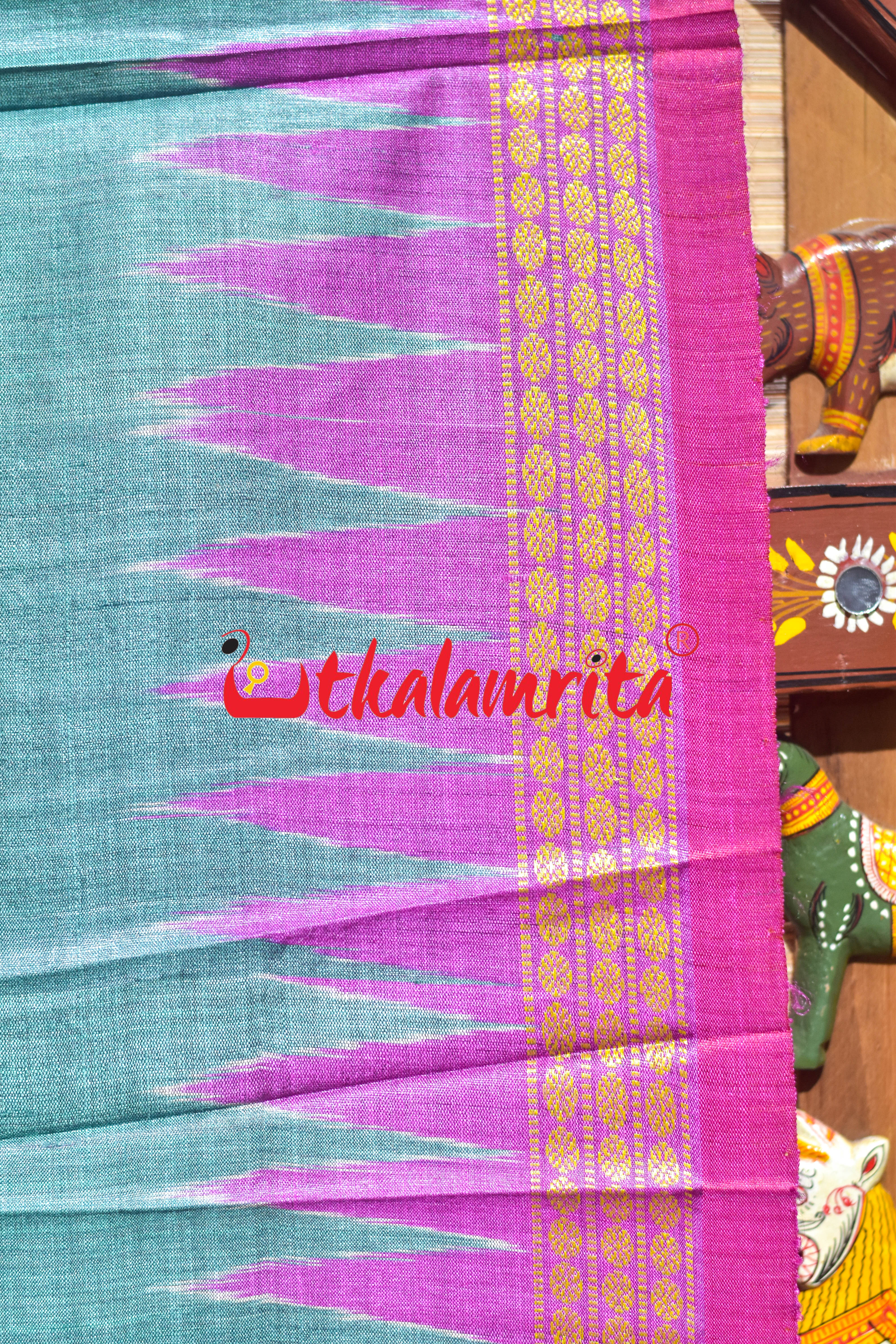 Smoky Green with Pink Dhadi Gopalpur Tussar Silk Saree