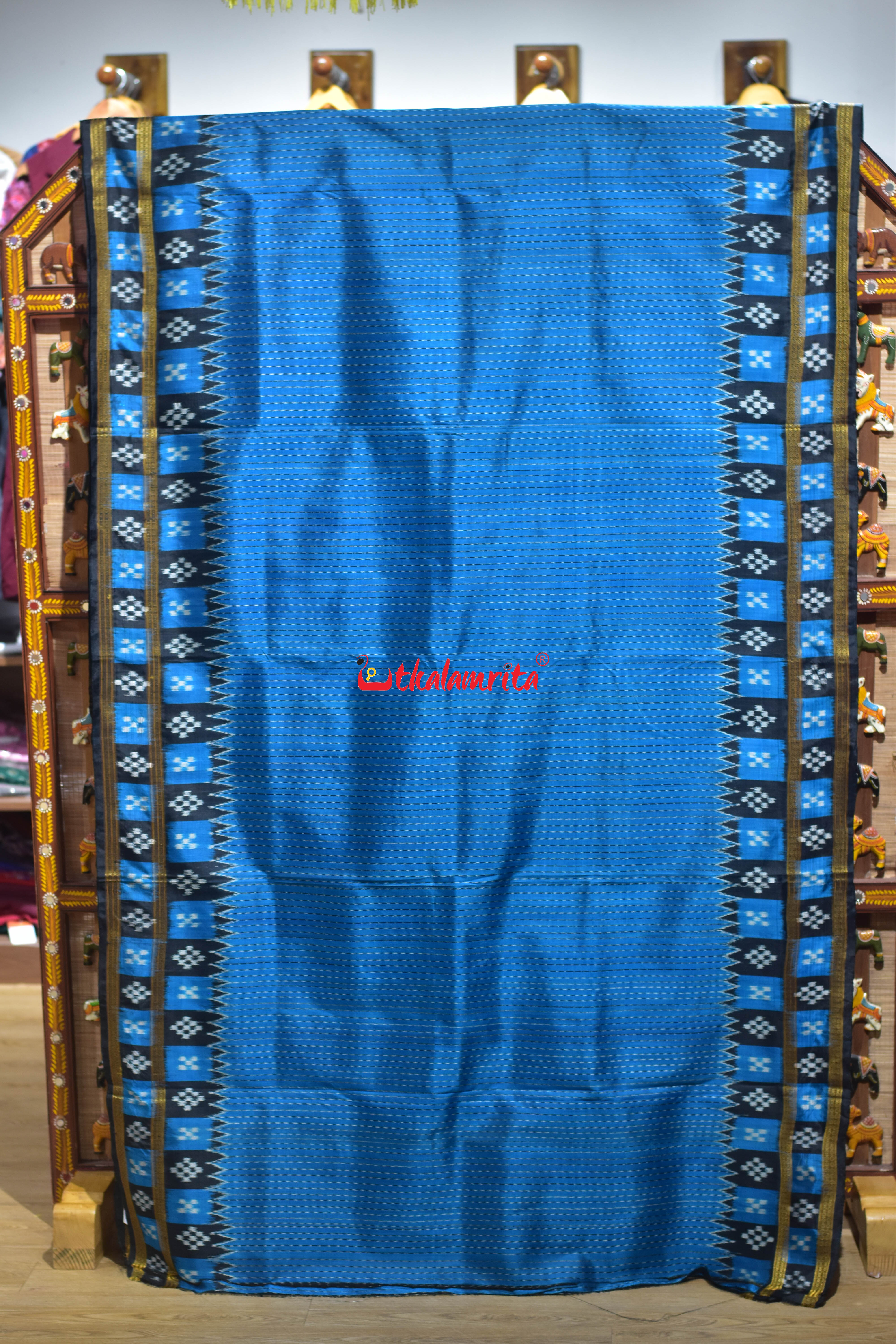 Body Lines Deep Blue Double Border Khandua Silk Saree