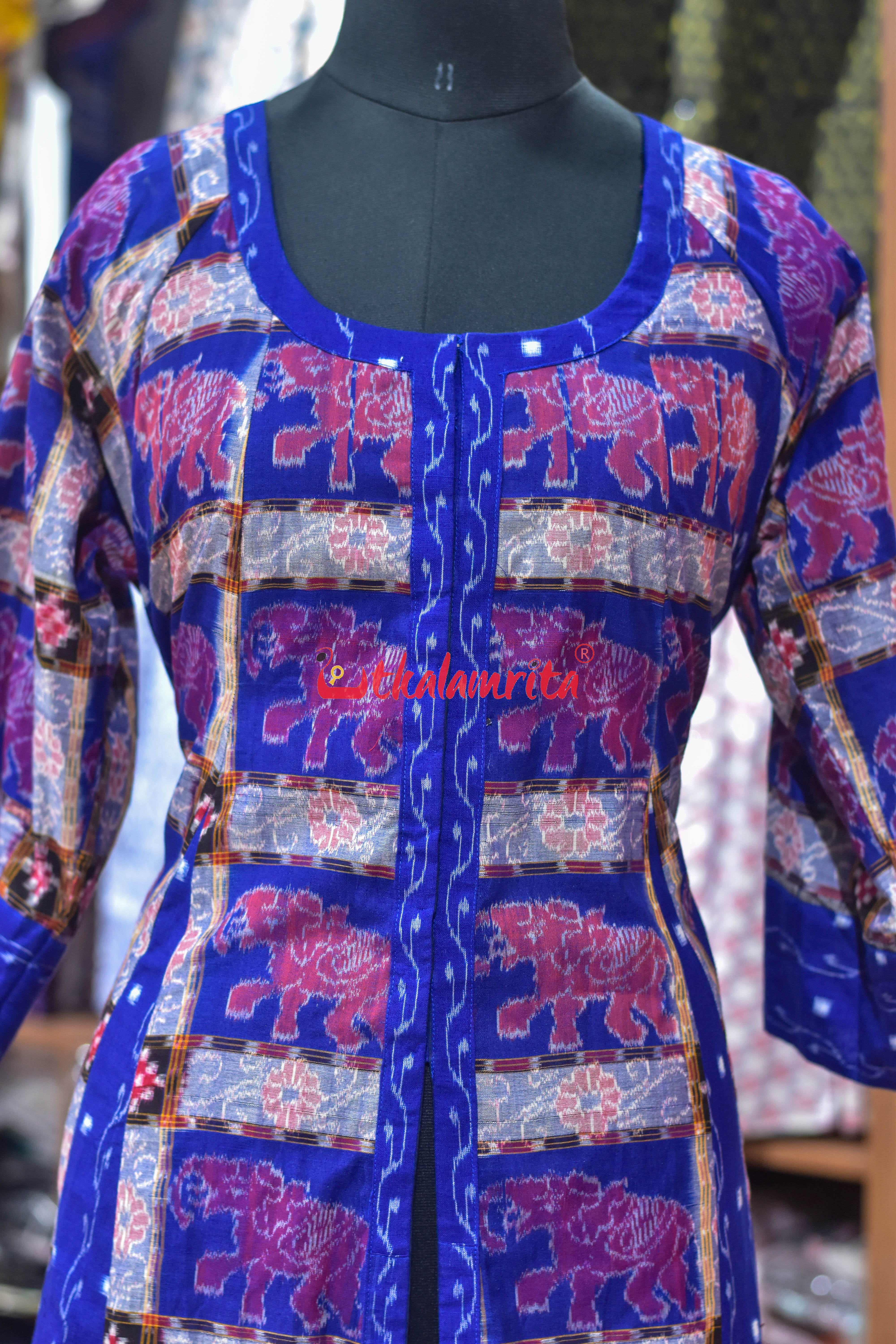 Blue Lahari Elephant Design (Ladies' Long Sufi Jacket)