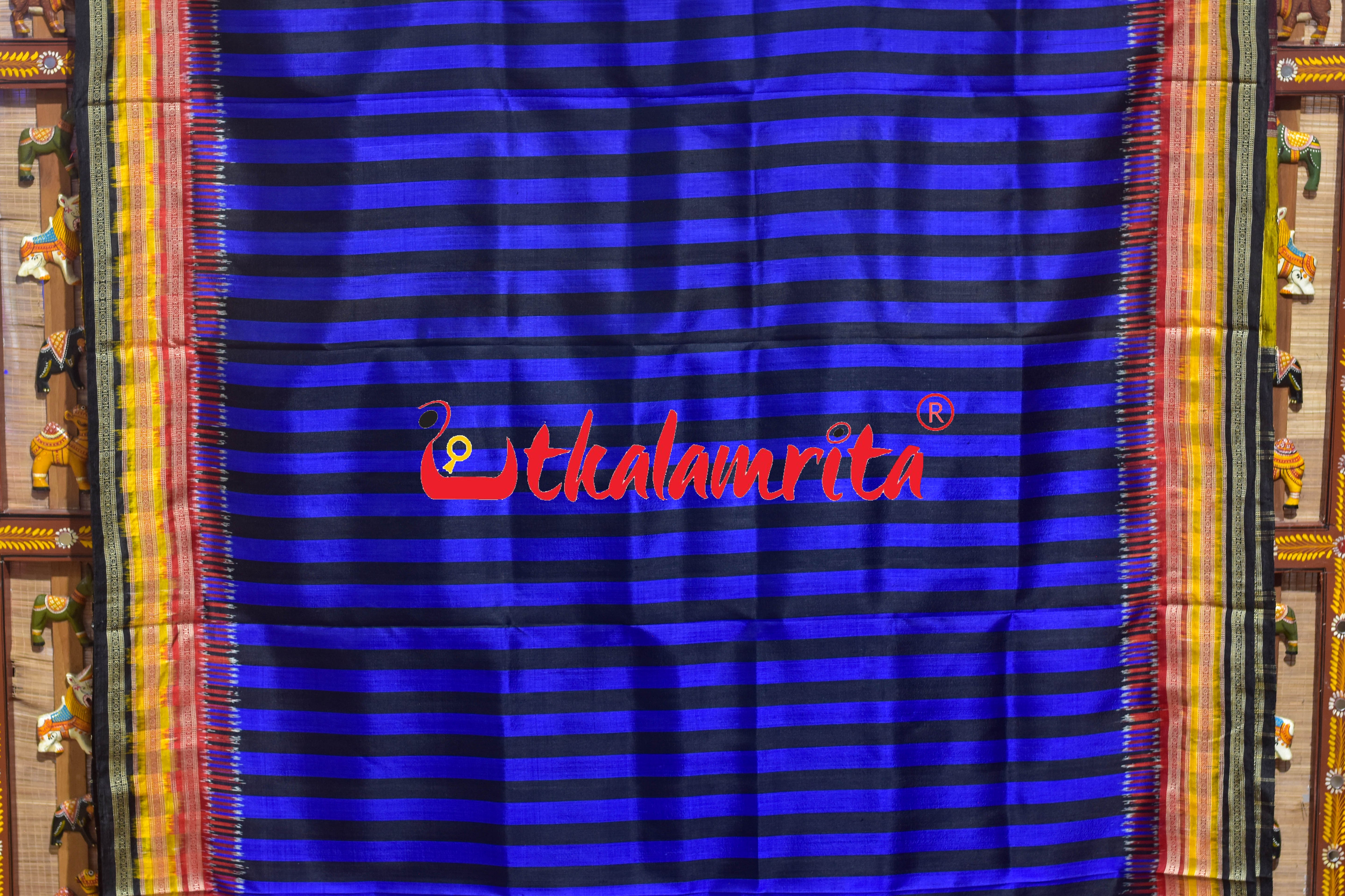 Blue Black Check Kathifera Silk Saree