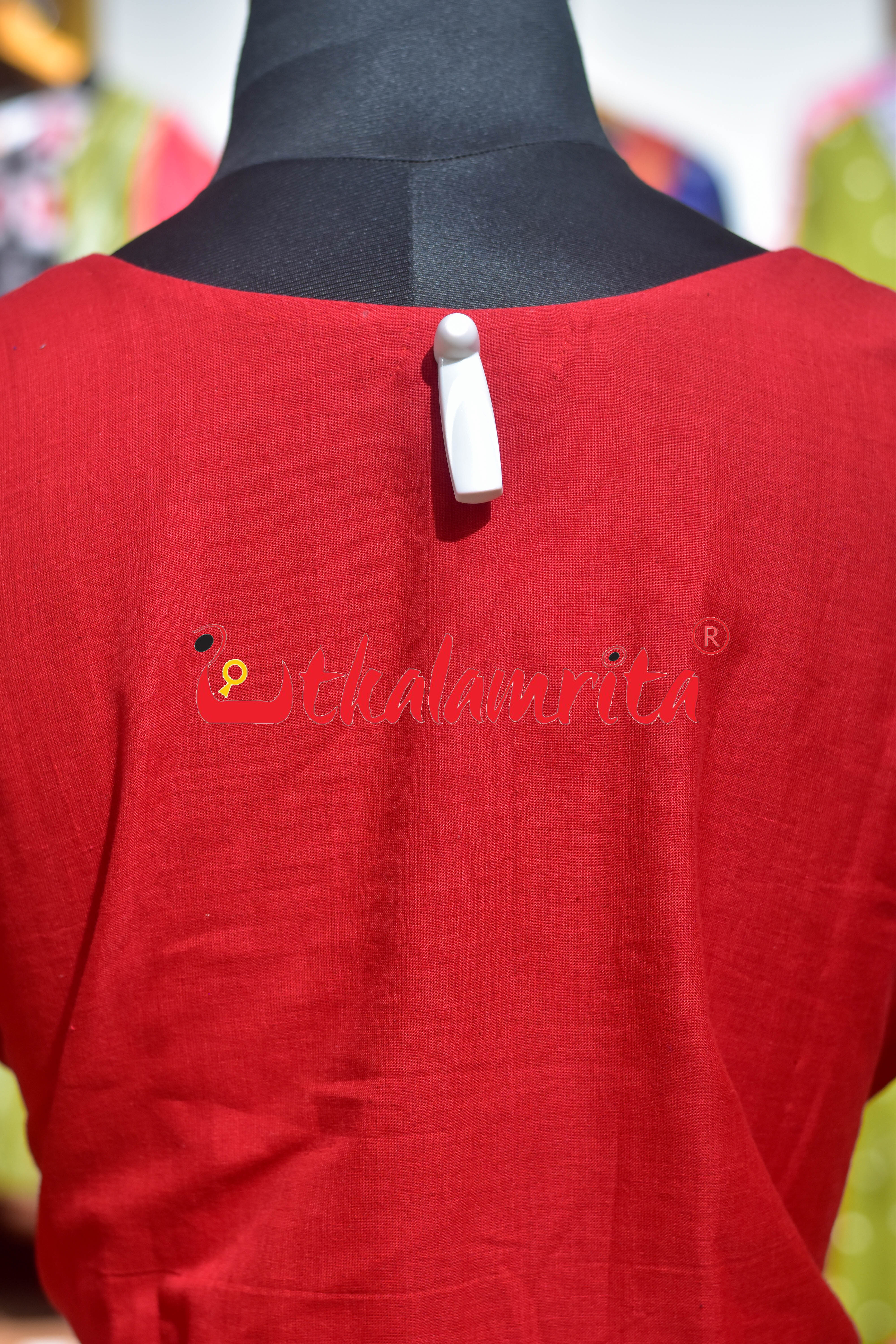 Plain Red with Front 3D Design (Ladies' Kurta)