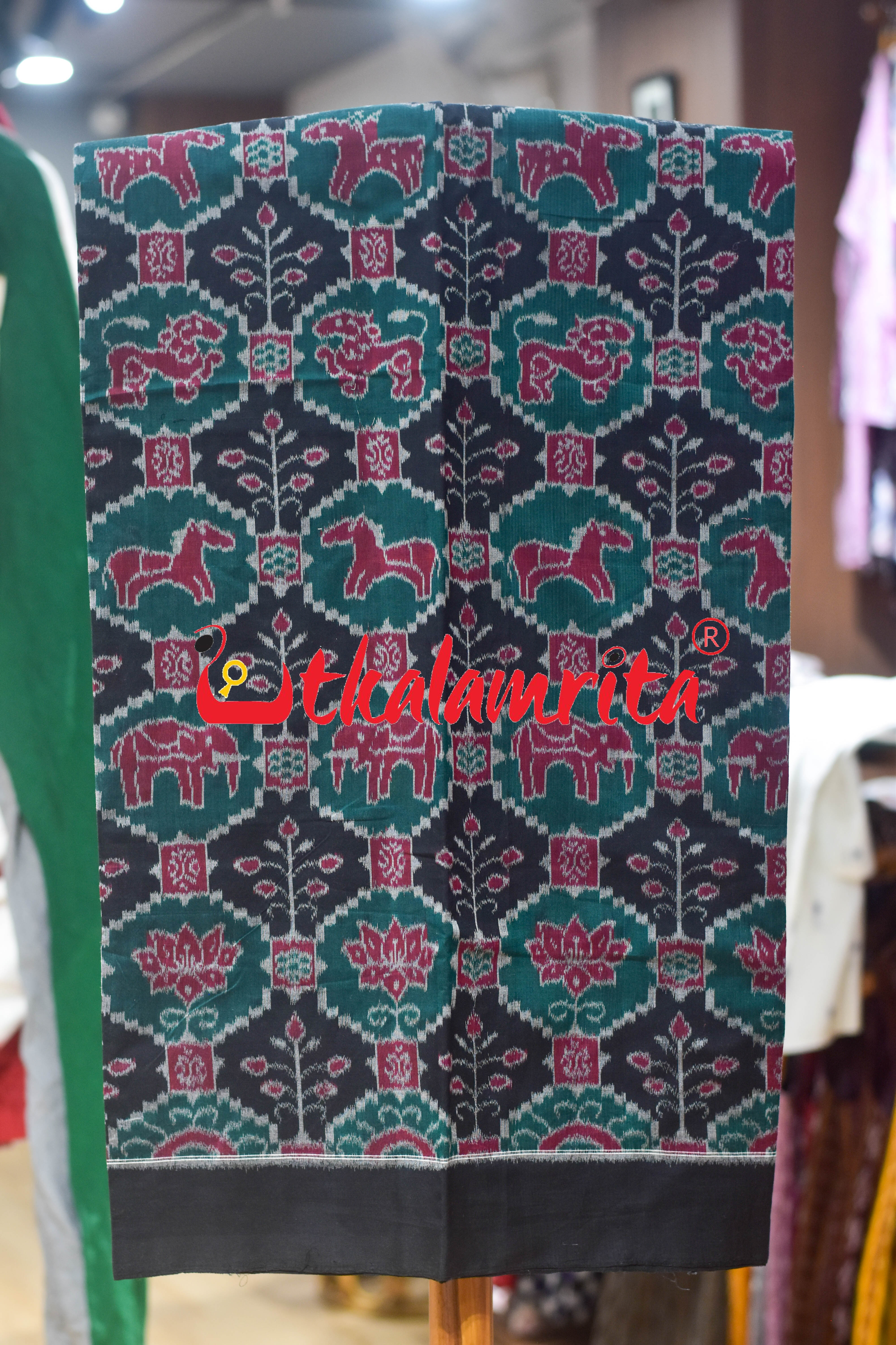 Black Red Body Animal Sambalpuri Cotton Dress Set