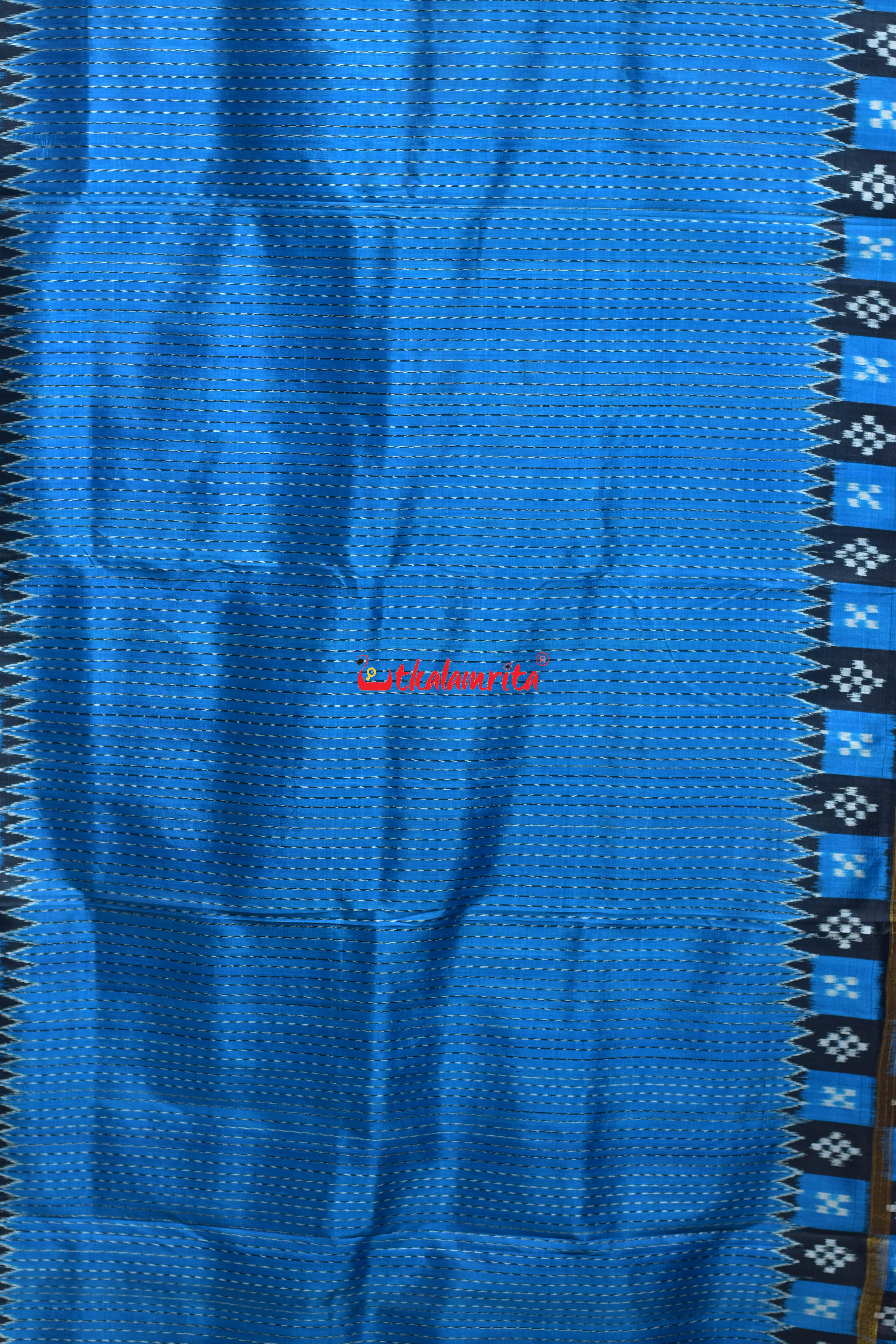 Body Lines Deep Blue Double Border Khandua Silk Saree