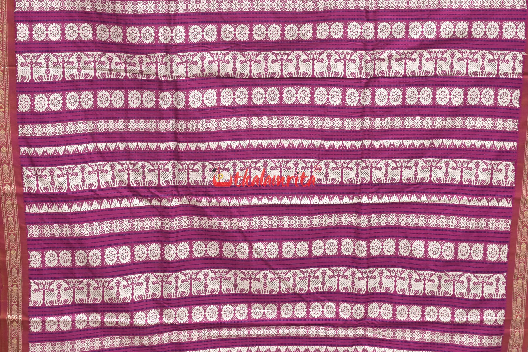 Mustard Pink Fish Border Jaala Anchal Tussar Saree