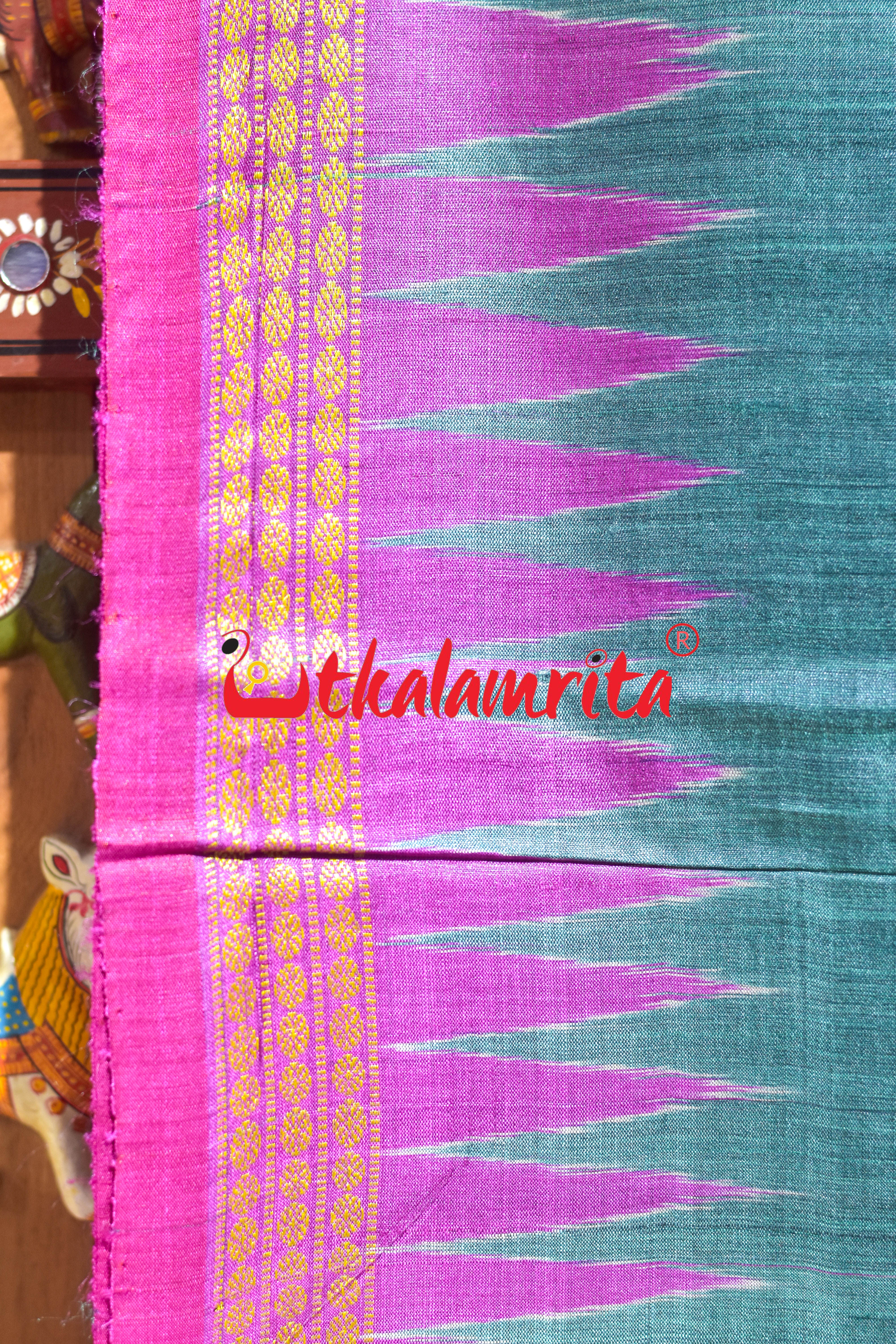 Smoky Green with Pink Dhadi Gopalpur Tussar Silk Saree