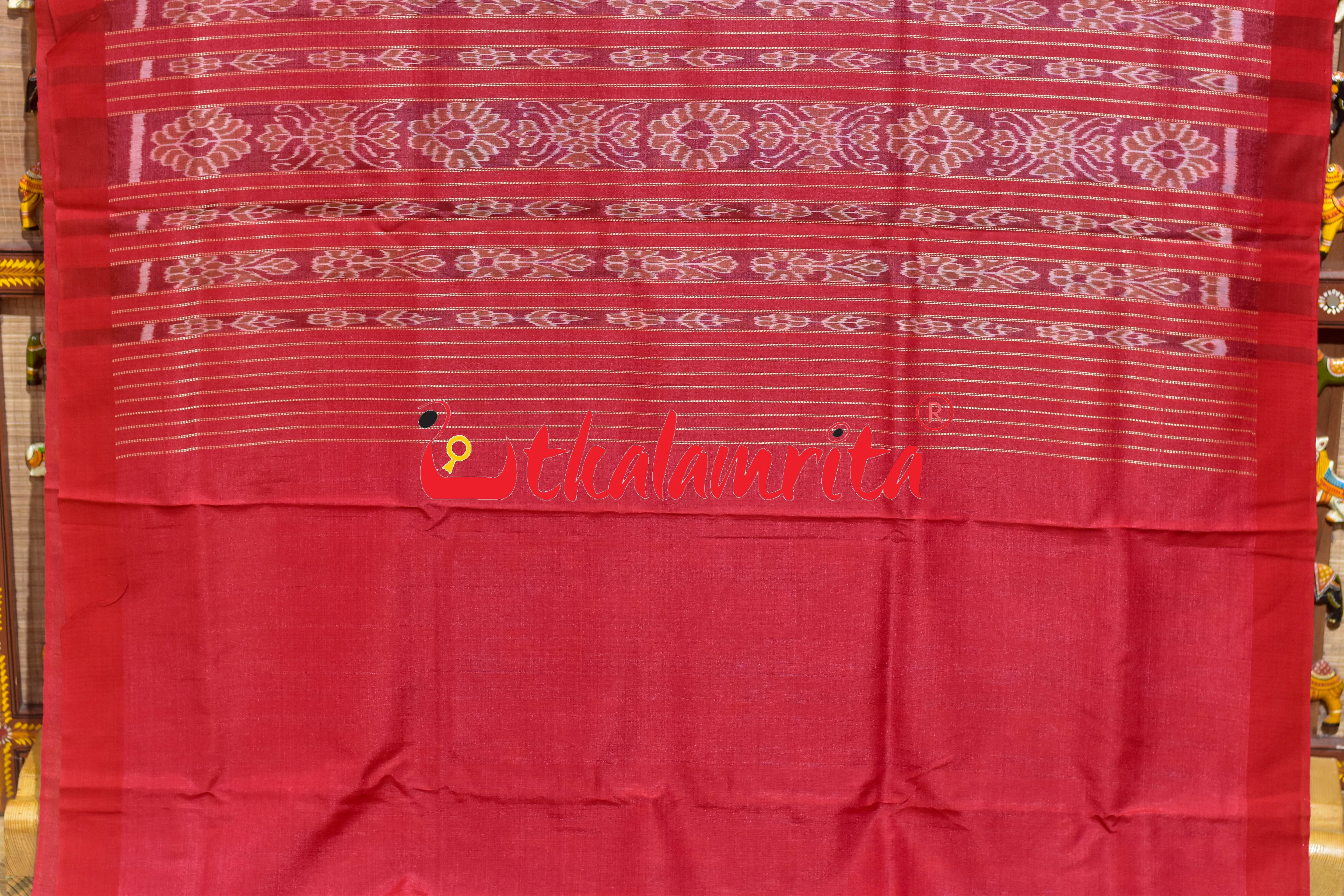 Baby Blue Red Butterfly Border Body Ikat Gopalpur Tussar Silk Saree