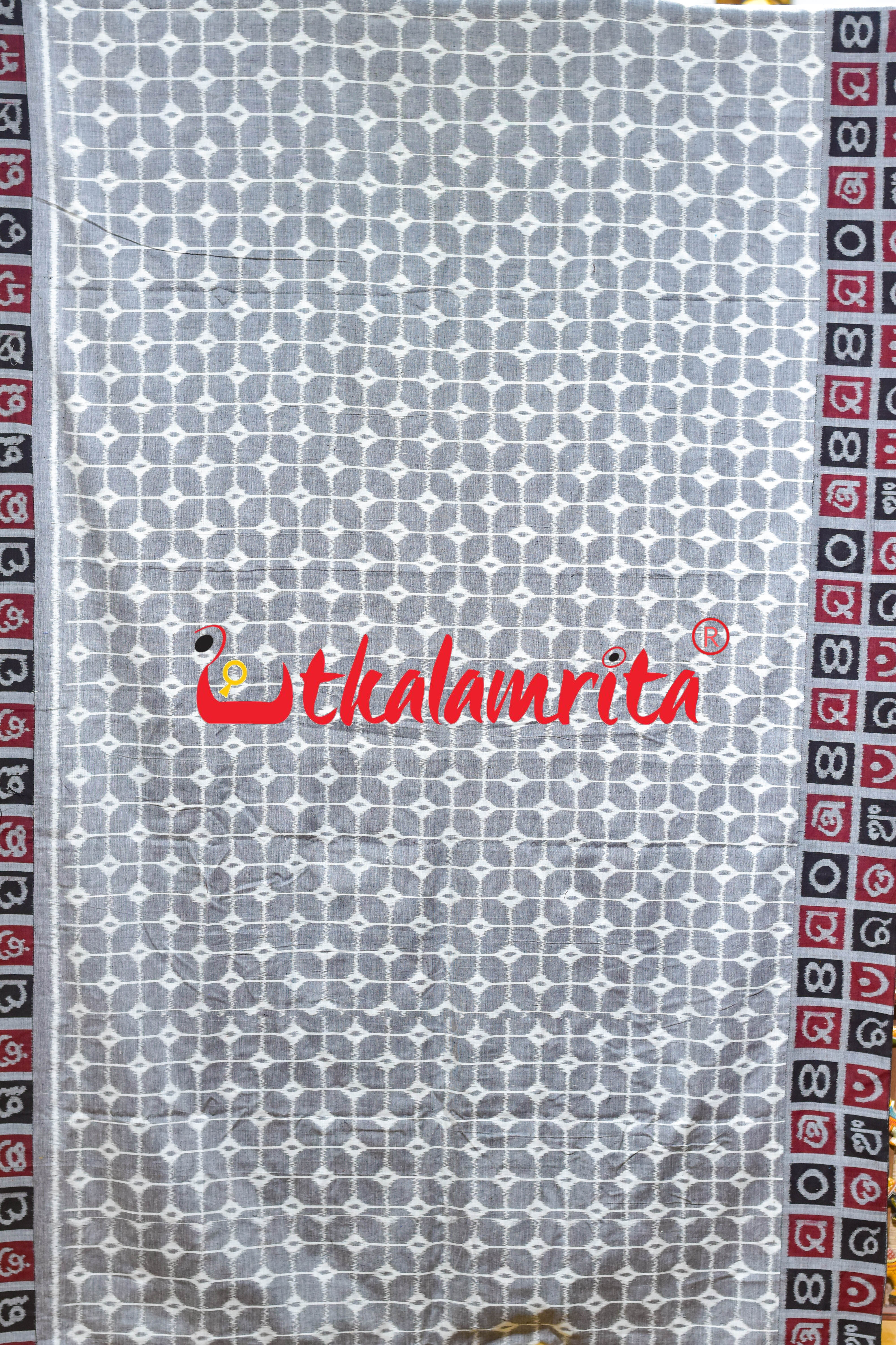 Grey Box Thikiri Ikat Odia Alphabets Designer Cotton Saree