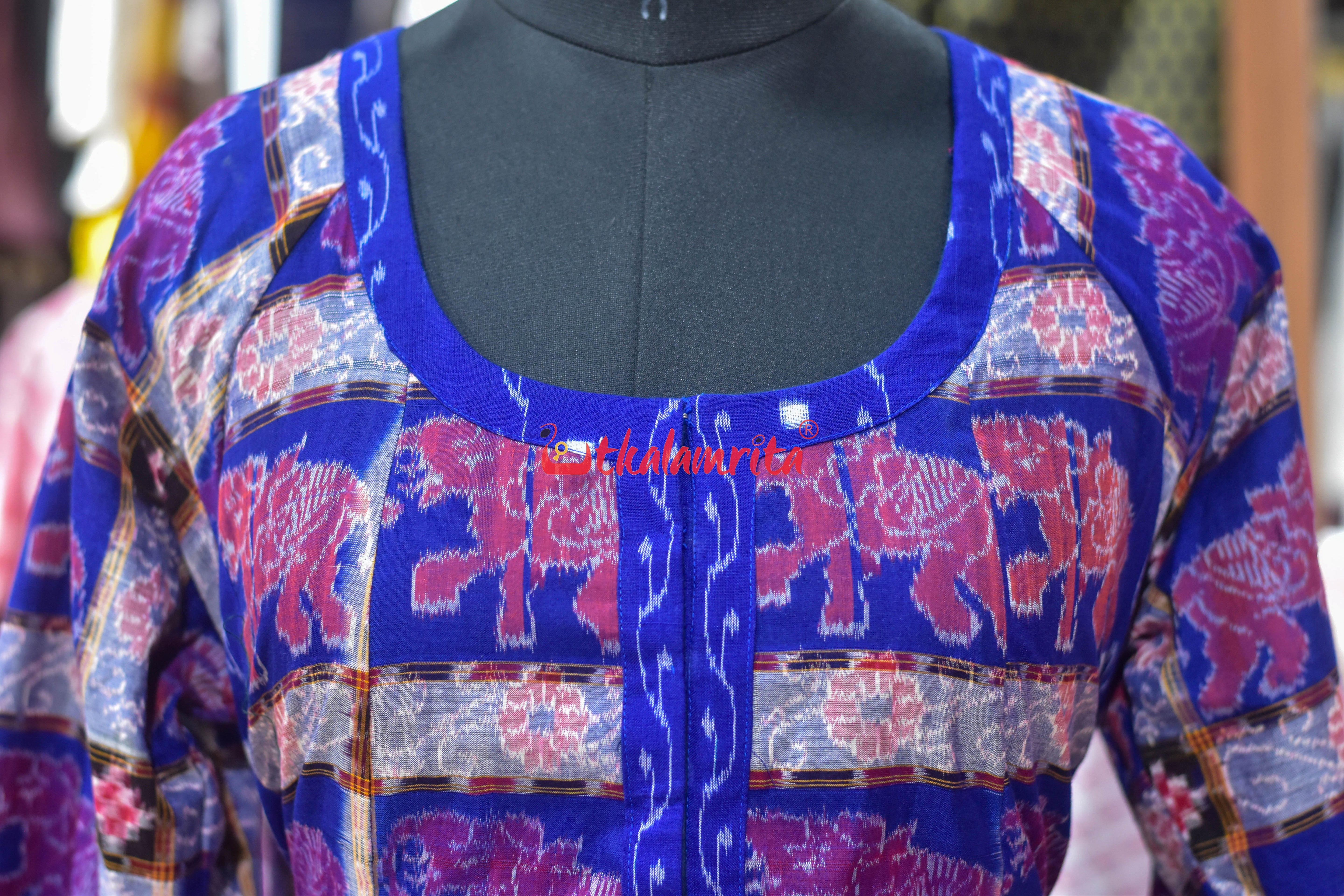 Blue Lahari Elephant Design (Ladies' Long Sufi Jacket)
