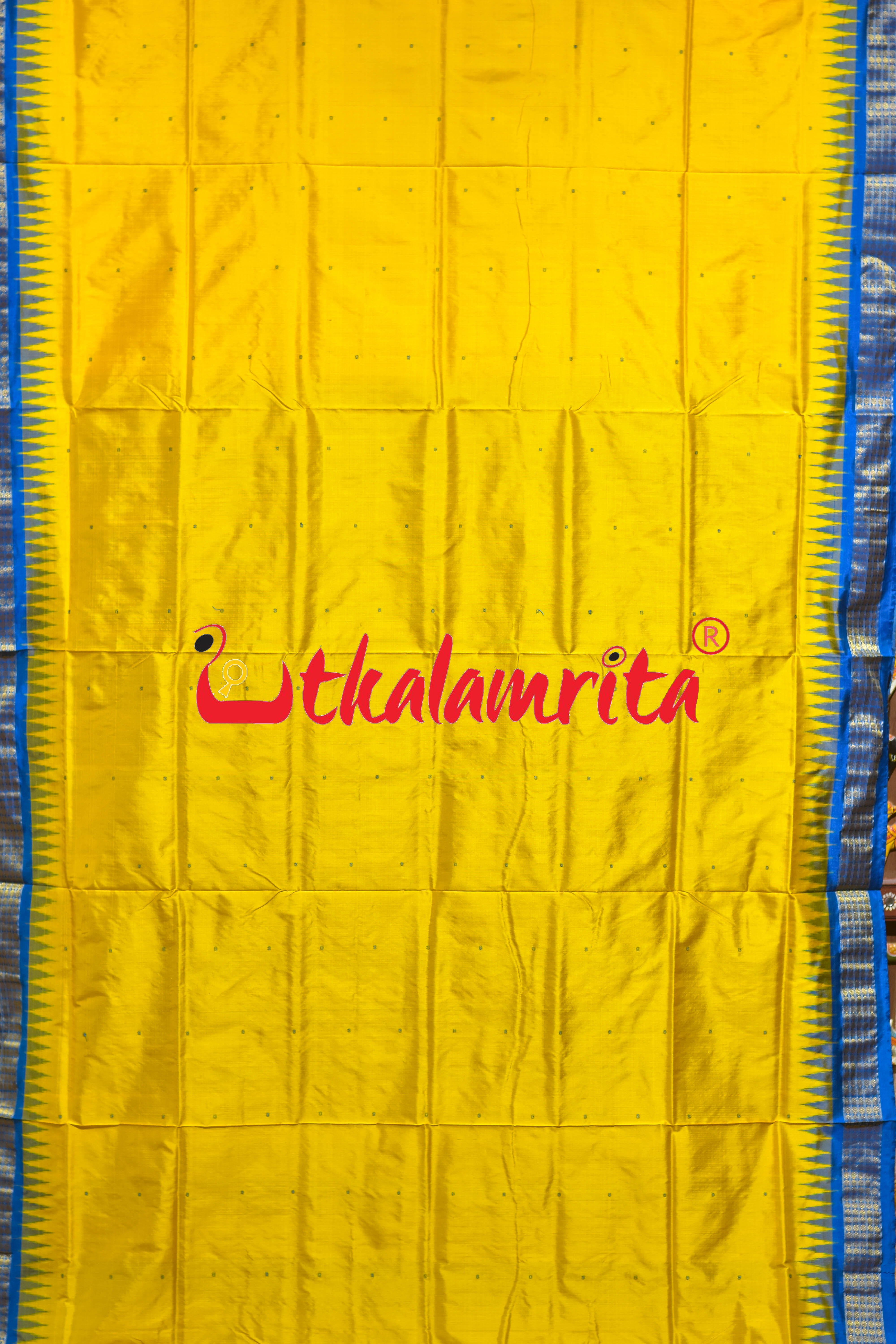 Yellow Copper Sulphate Half Tissue Sambalpuri Silk Saree