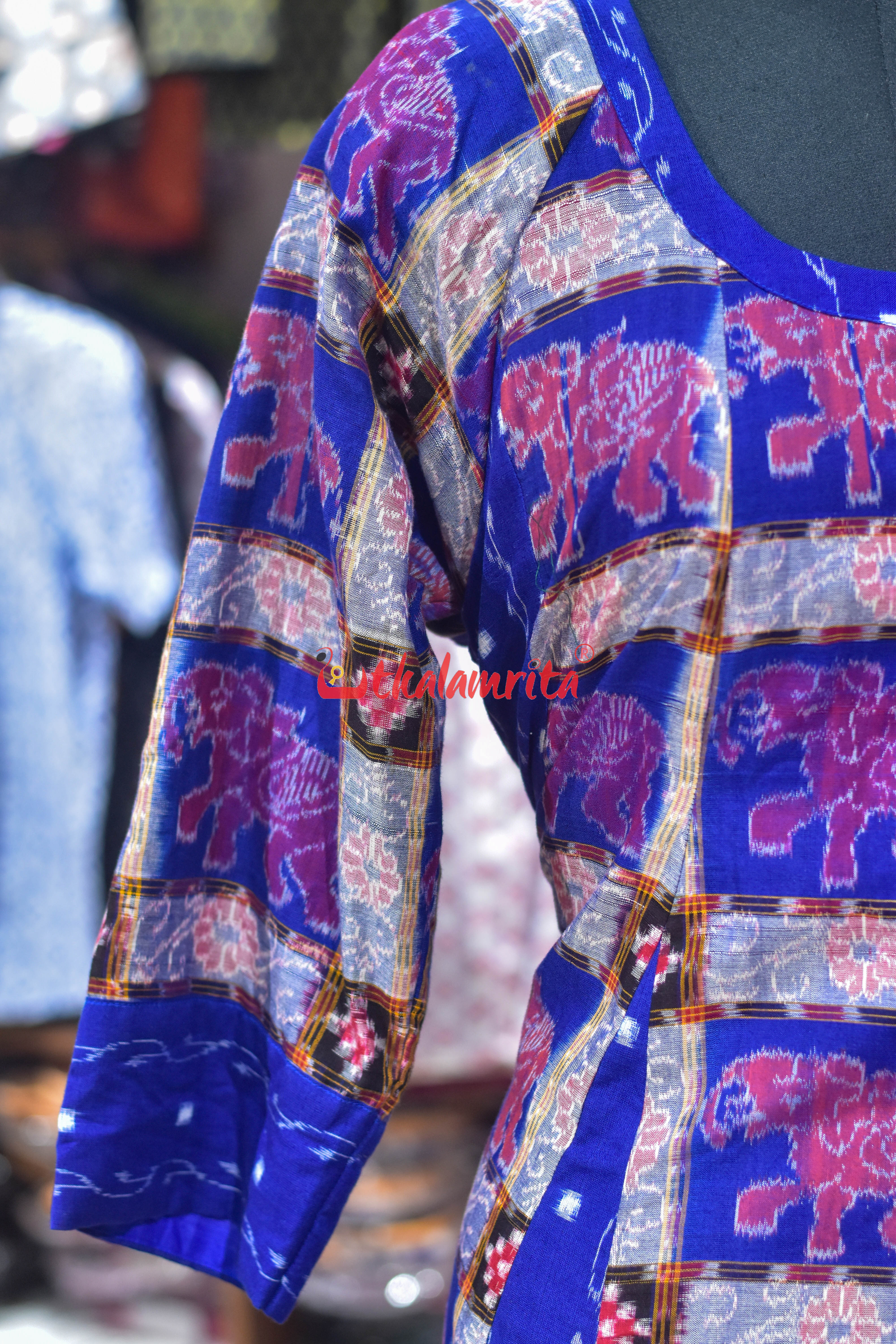 Blue Lahari Elephant Design (Ladies' Long Sufi Jacket)
