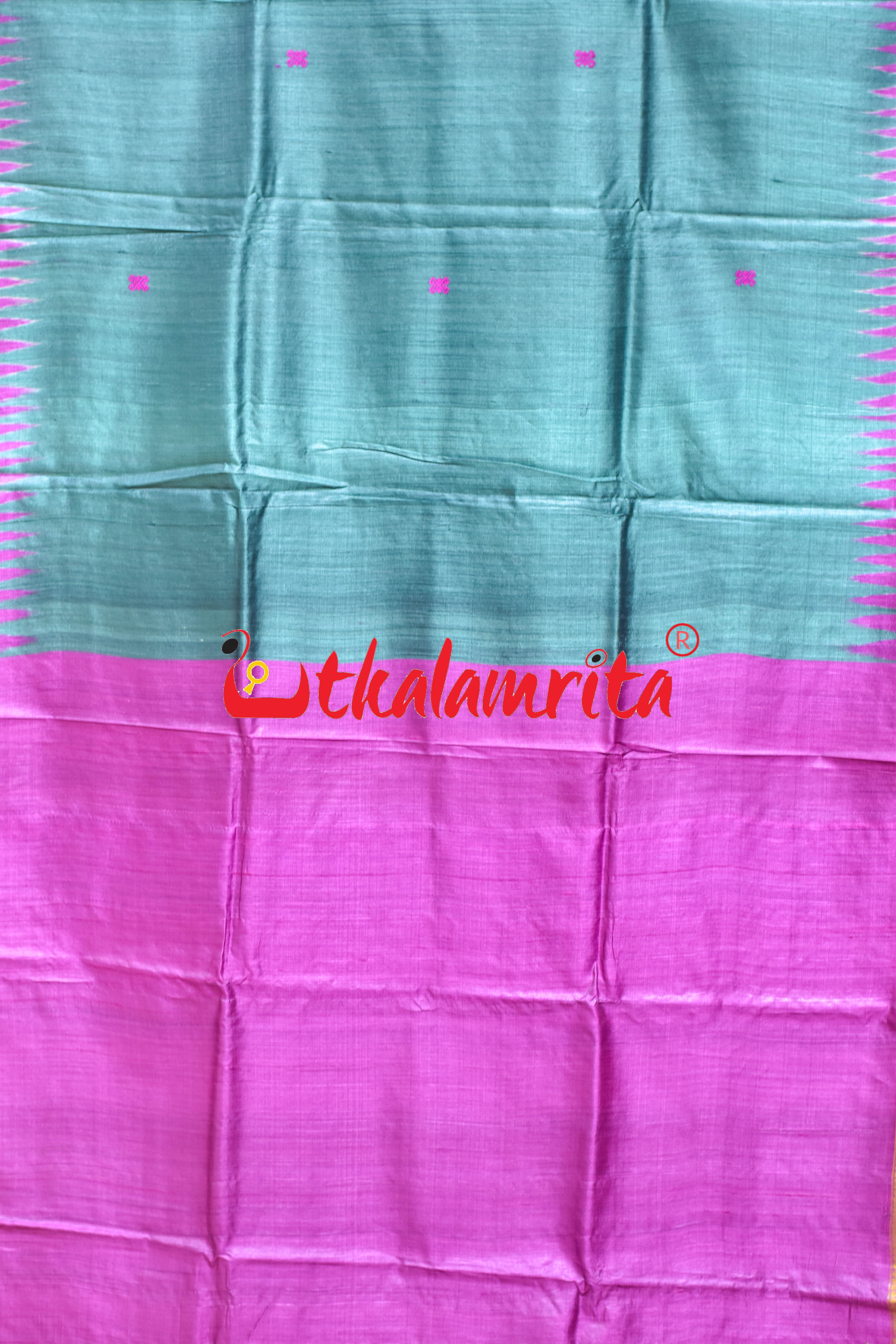 Smoky Green with Pink Dhadi Gopalpur Tussar Silk Saree