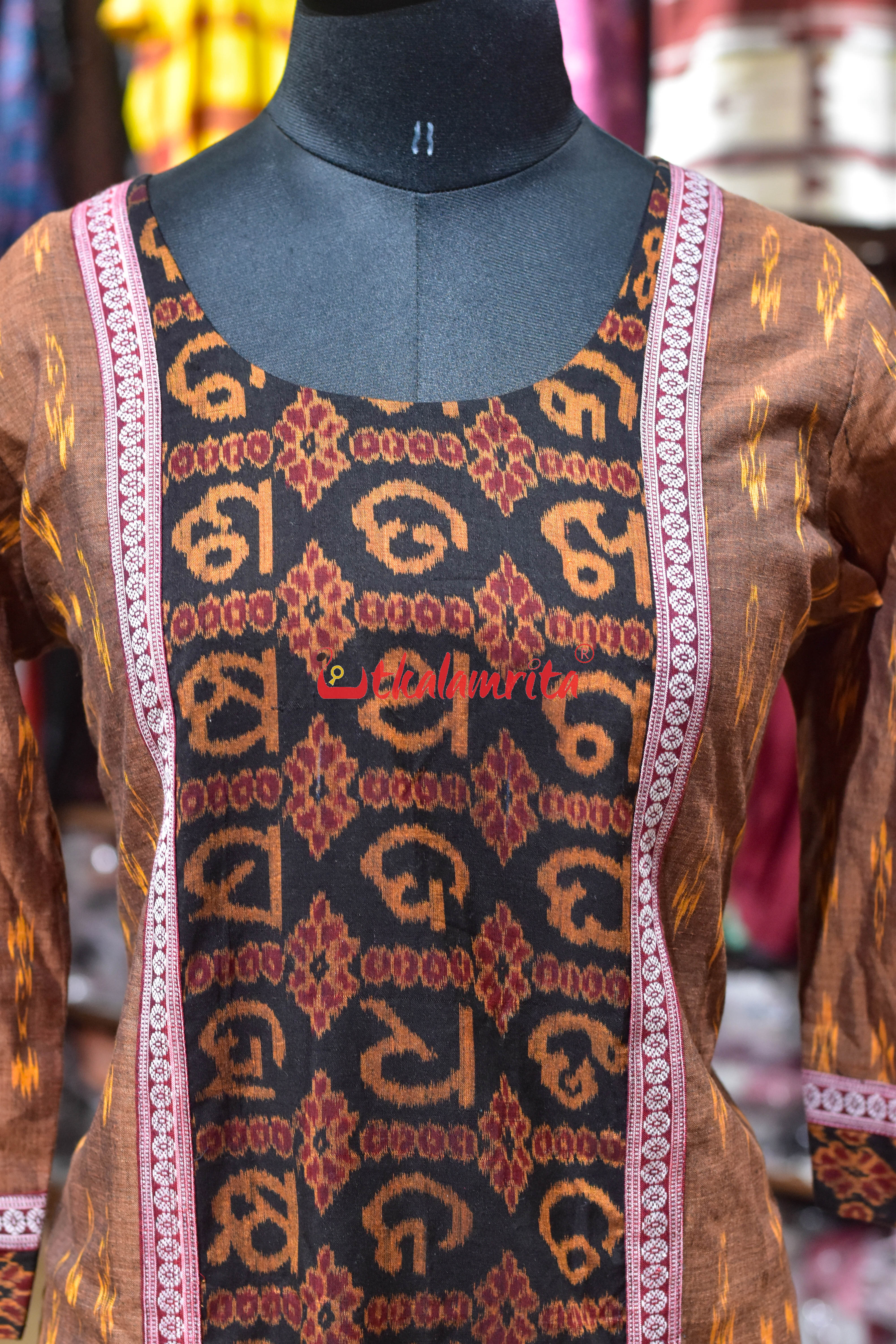 Golden Labanga with Odia Alphabets Middle Design (Ladies Kurti)