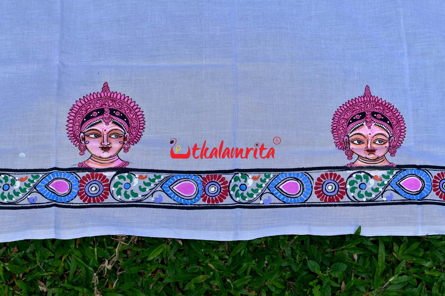 White Durga Pattachitra (Blouse Piece)
