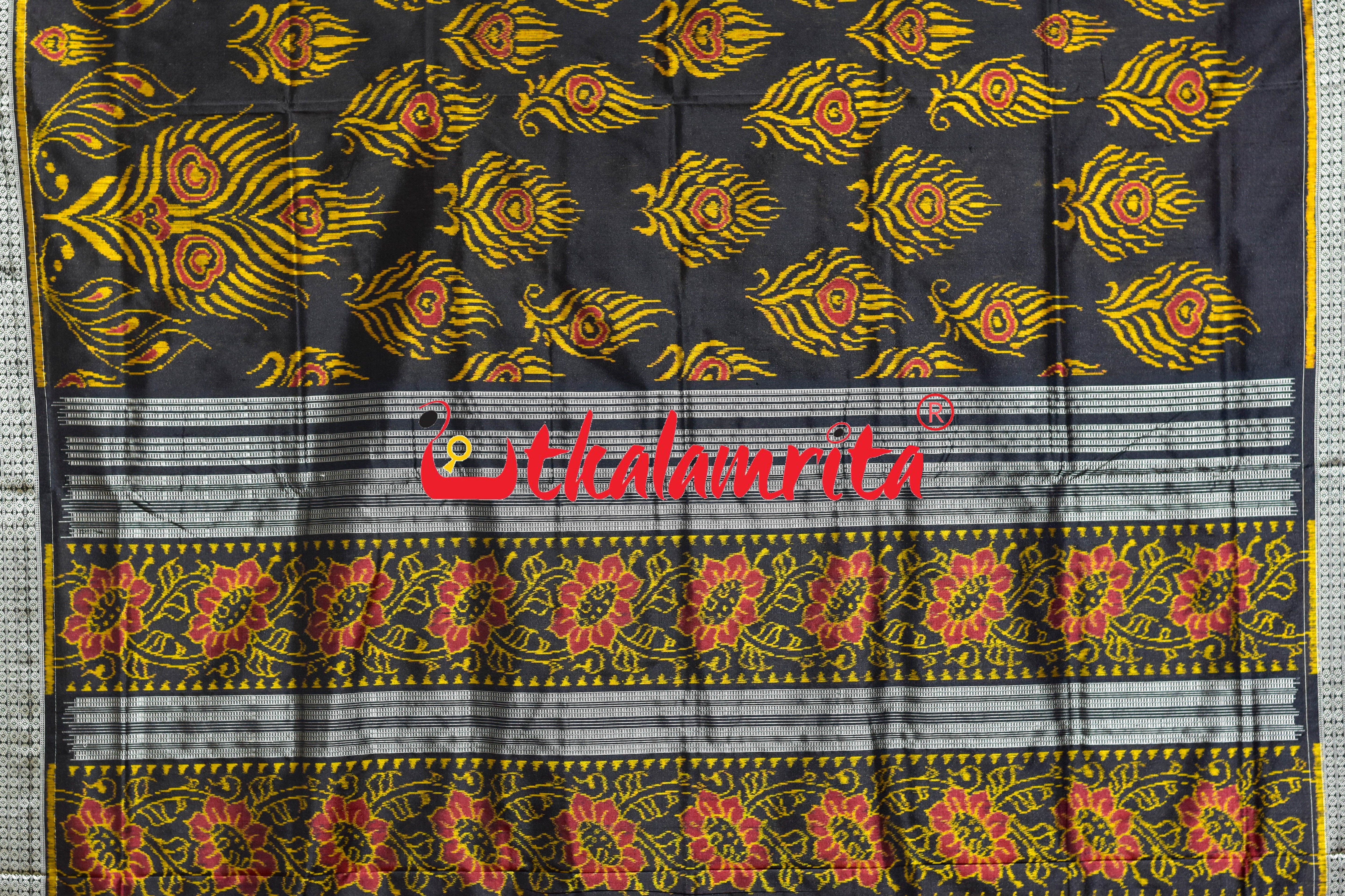 Black Golden Mayurapucha Sambalpuri Silk Saree