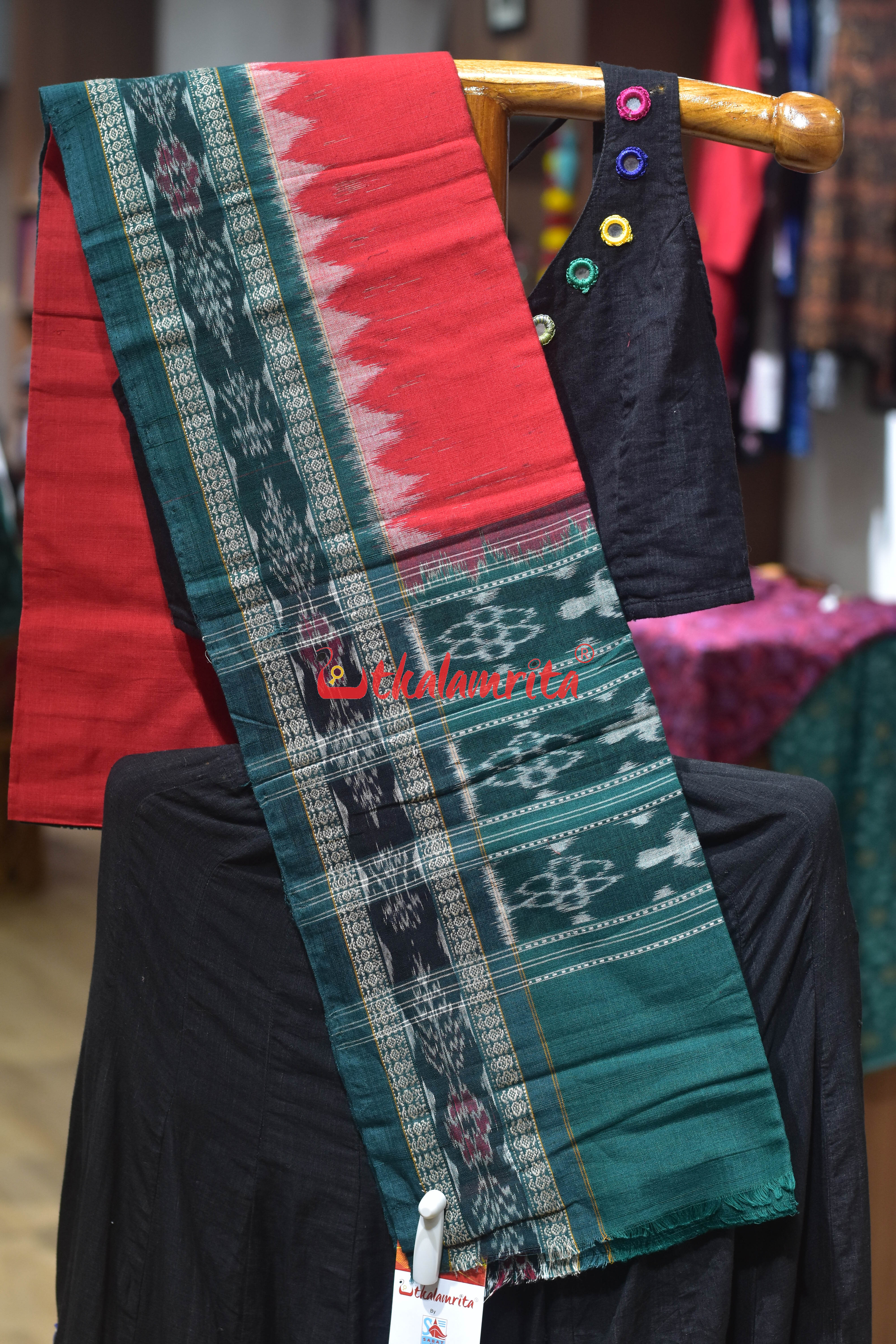 Red Green Flower Bandha Cotton (Dupatta)