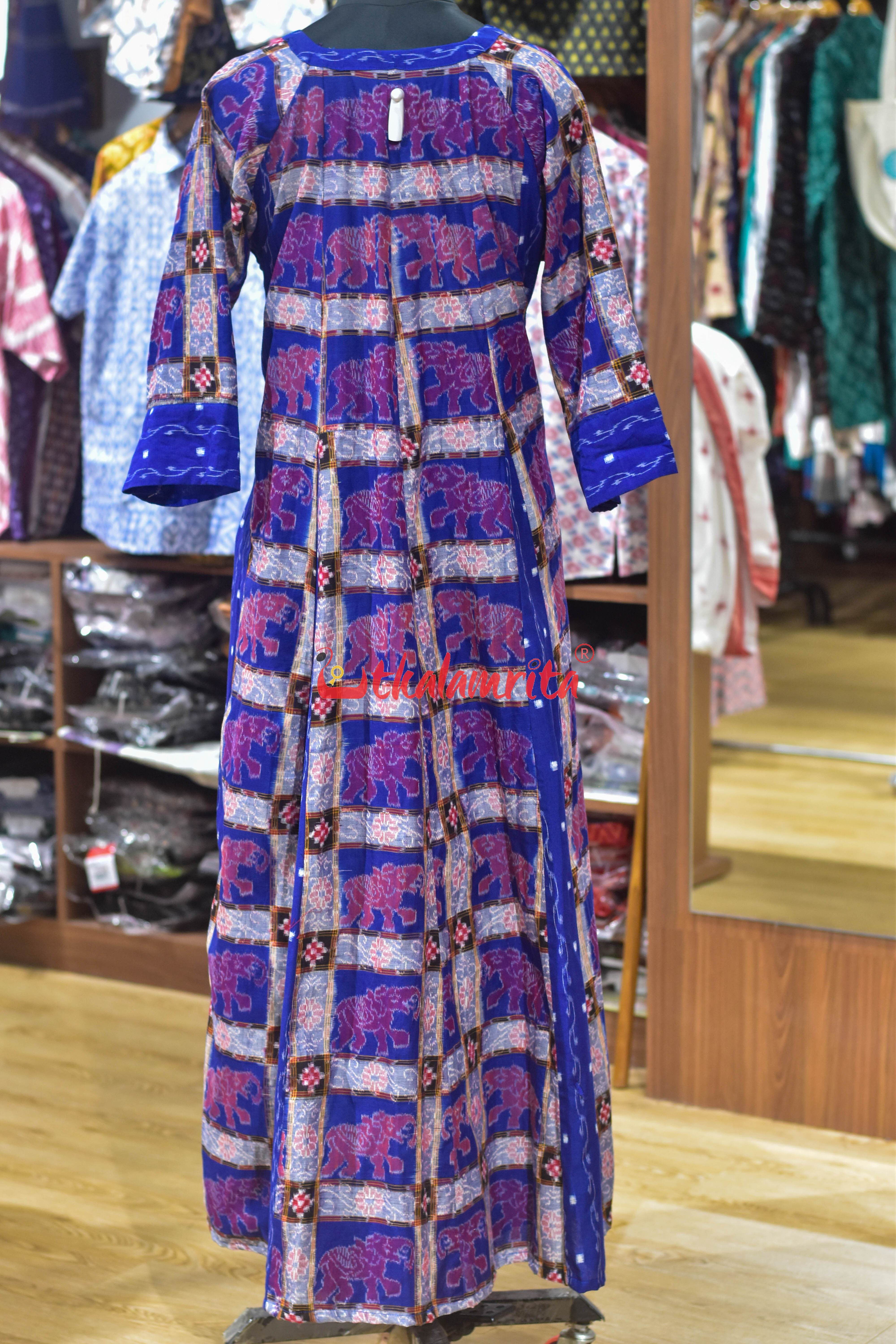 Blue Lahari Elephant Design (Ladies' Long Sufi Jacket)