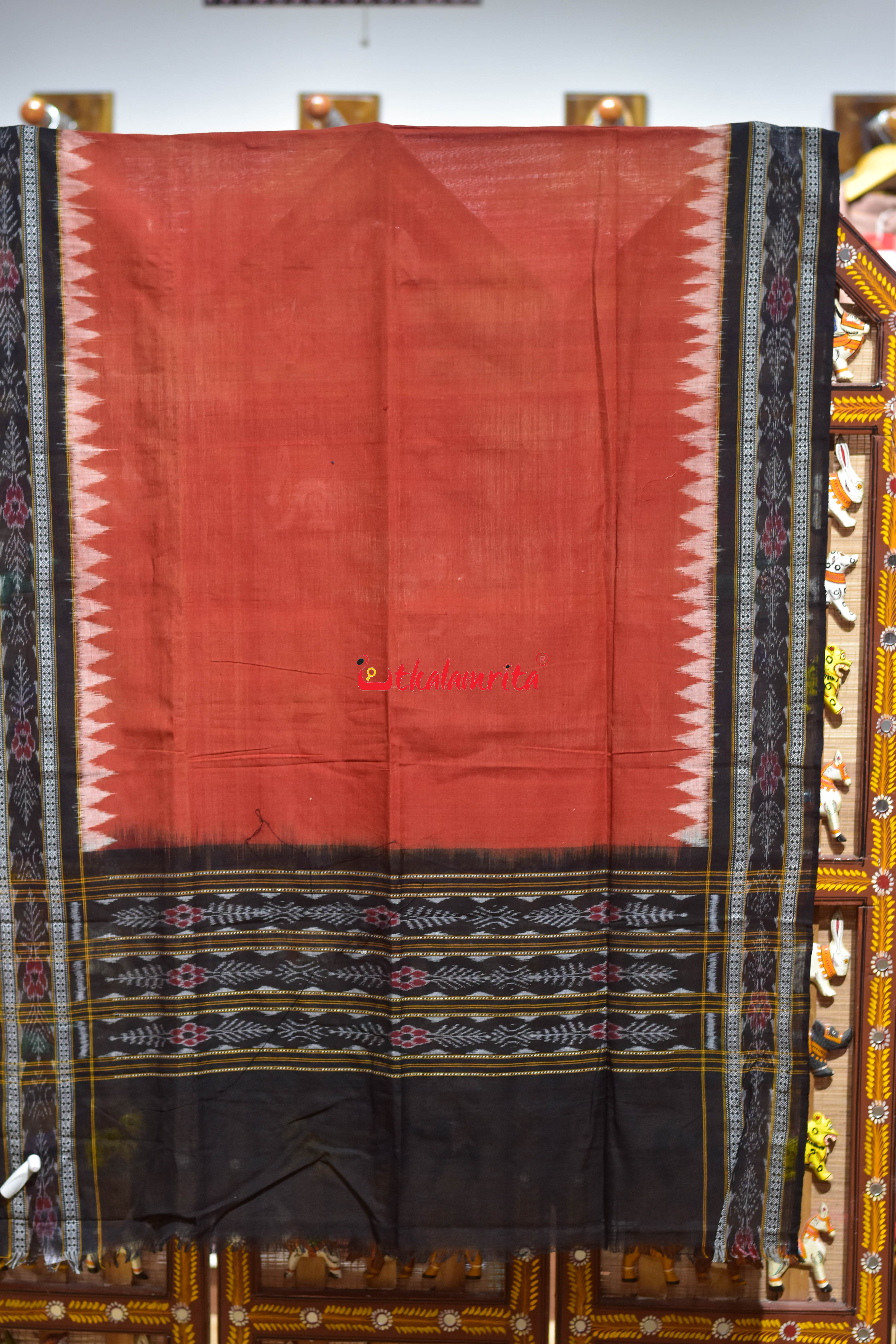 Rust Black Flower Bandha Cotton (Dupatta)