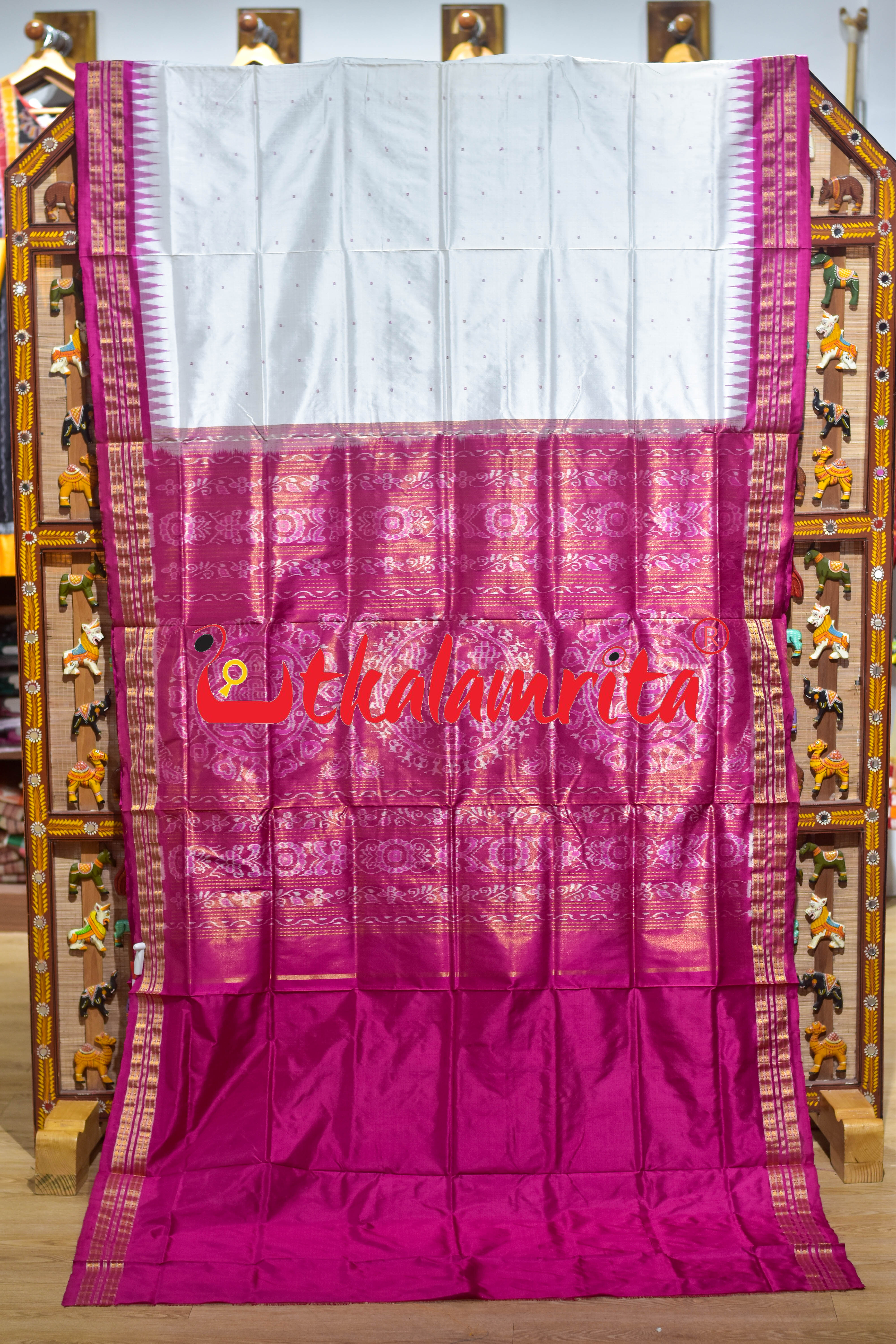 White Rani Half Tissue Sambalpuri Silk Saree
