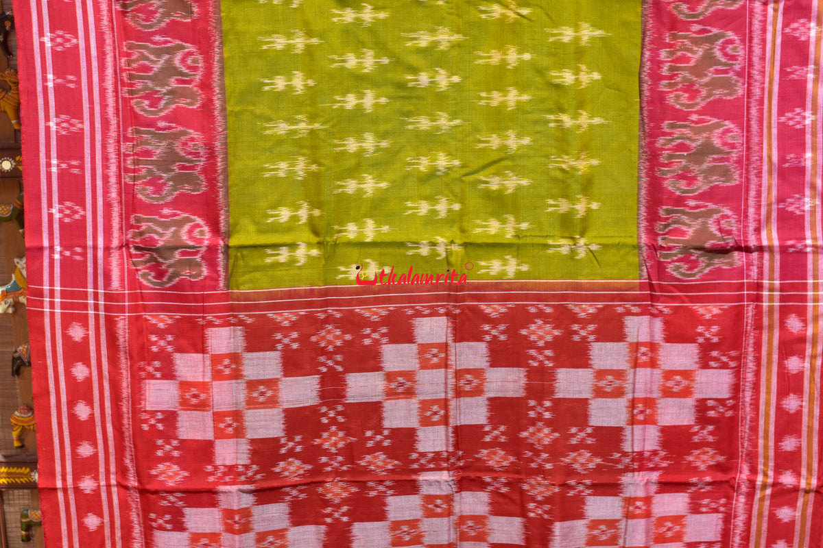 Mehendi Red Tribal Hathi Khandua Cotton Saree