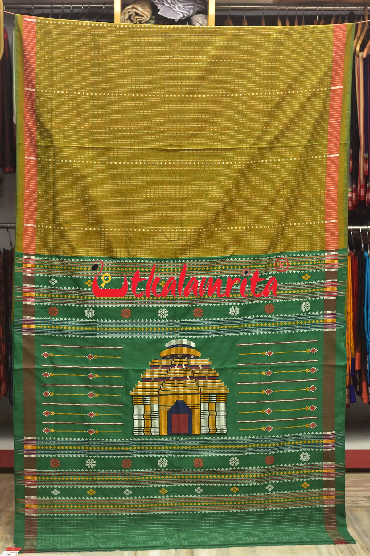 Antique Gold Dhalapathar Konark Temple Cotton Saree