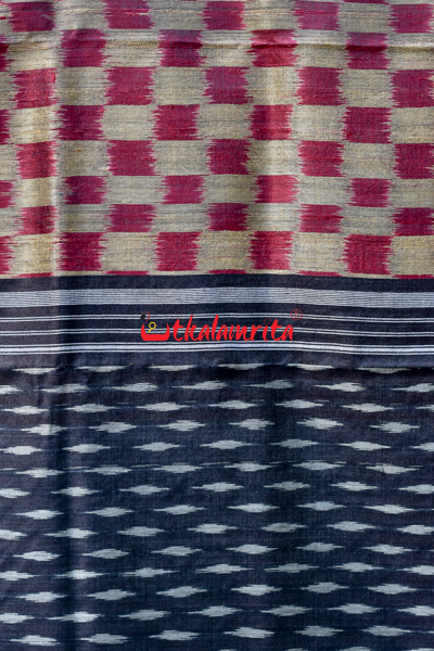 Red Black Body Ikat Tussar Silk Saree