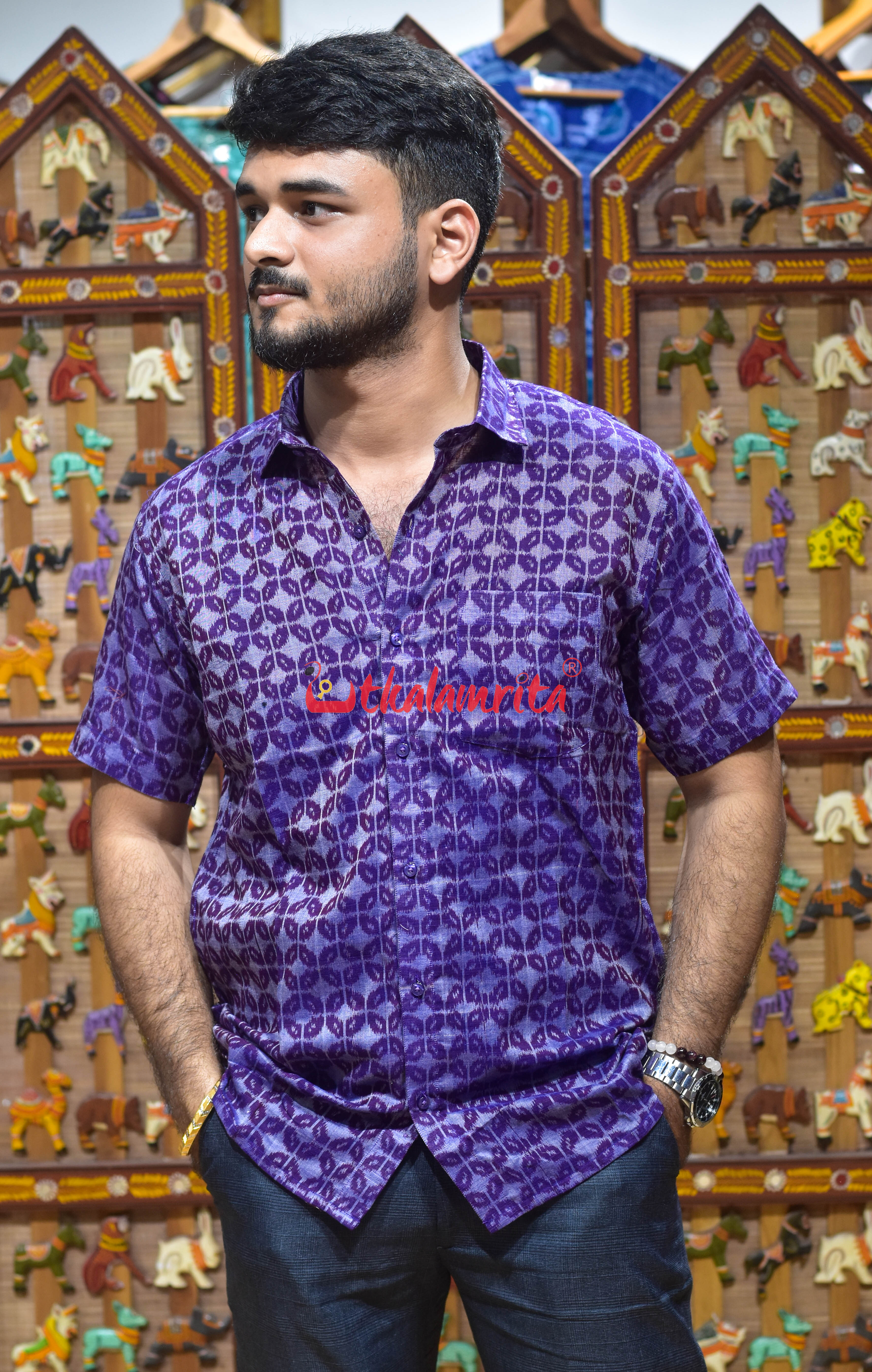 Purple Leaves Design (Men's Half Shirt)