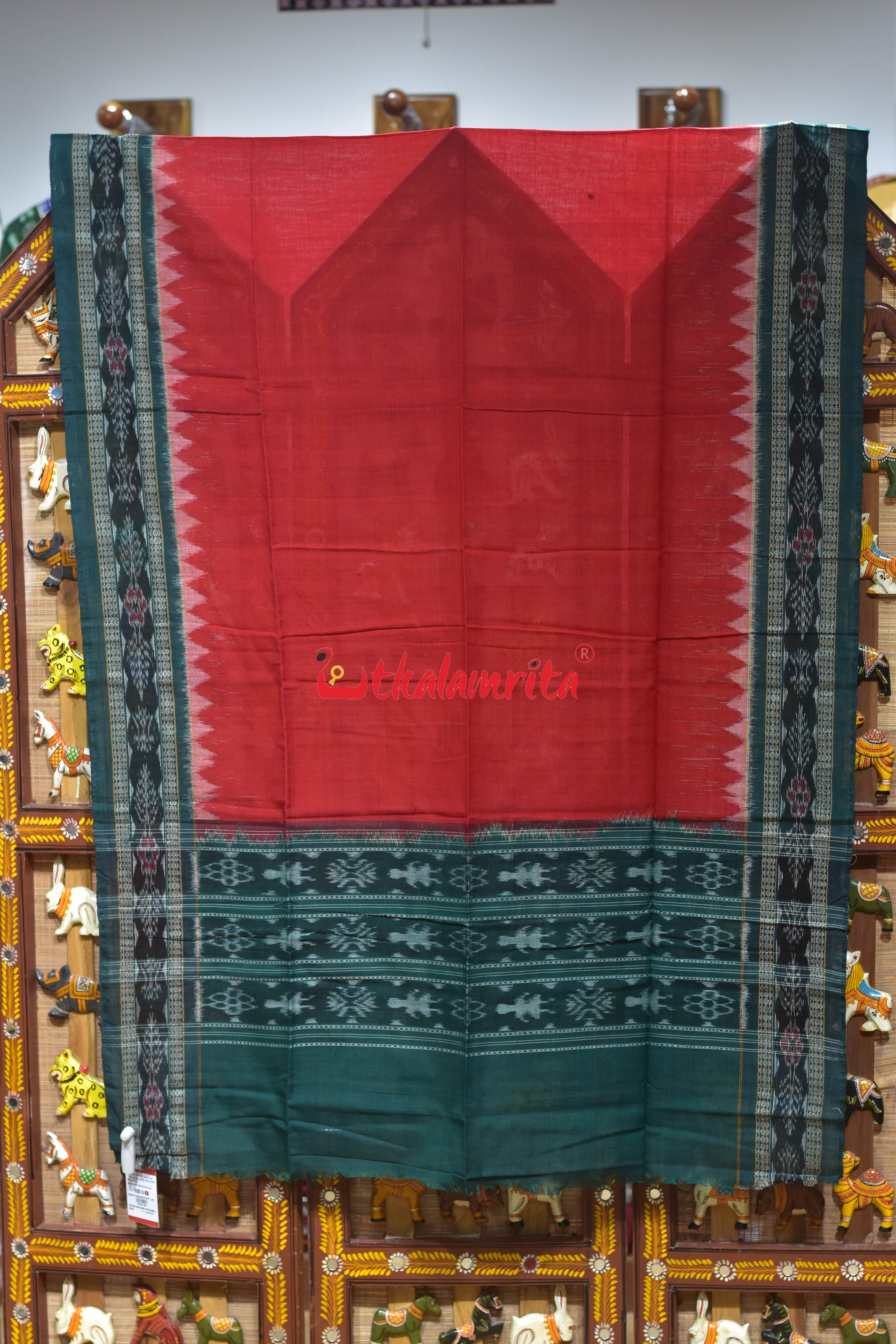 Red Green Flower Bandha Cotton (Dupatta)