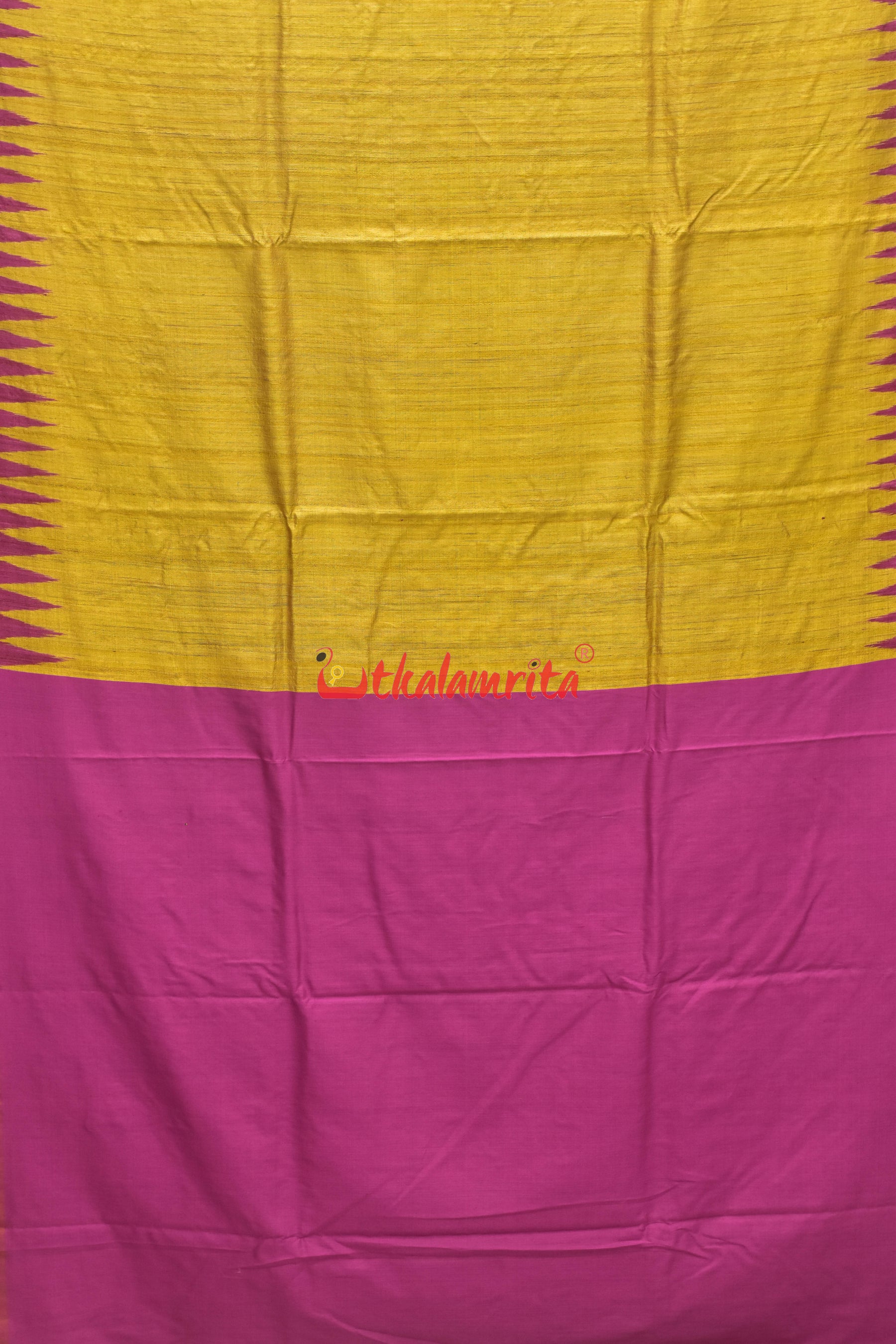 Mustard Pink Fish Border Jaala Anchal Tussar Saree