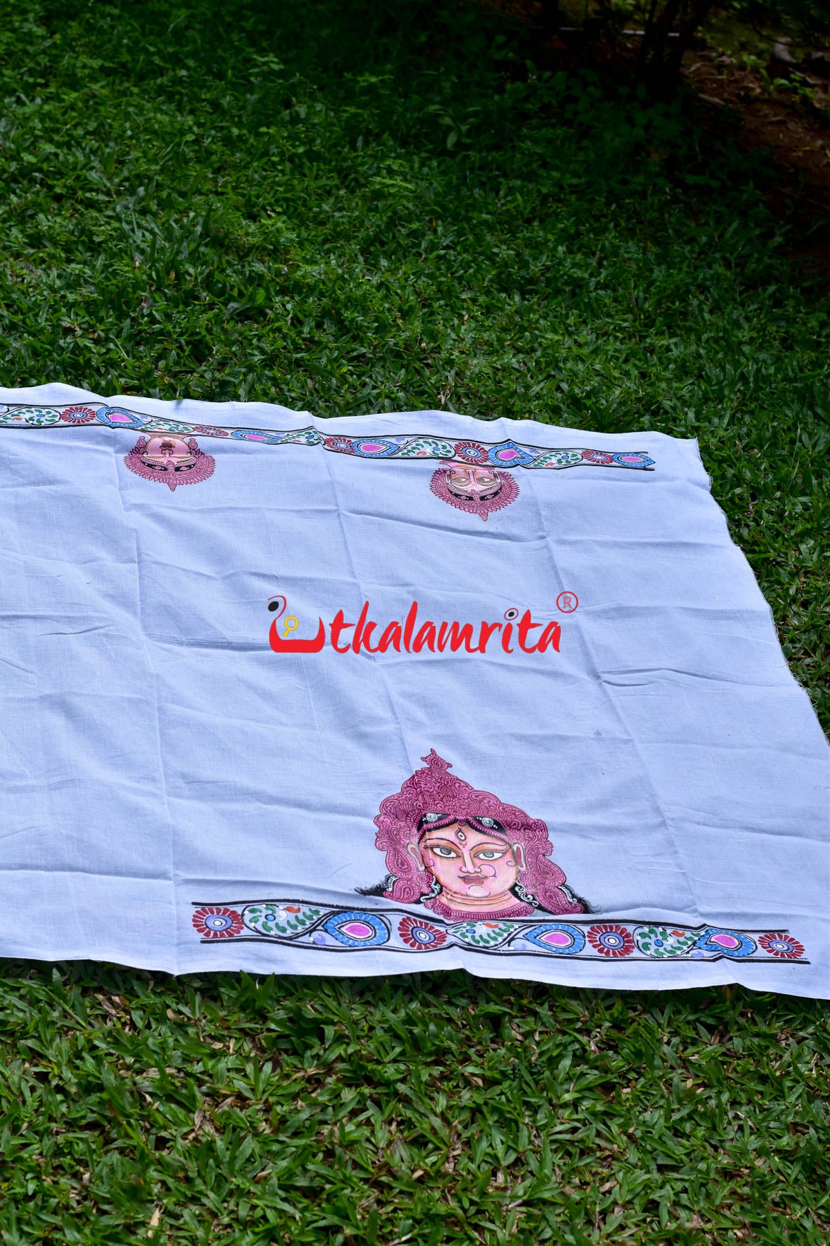 White Durga Pattachitra (Blouse Piece)
