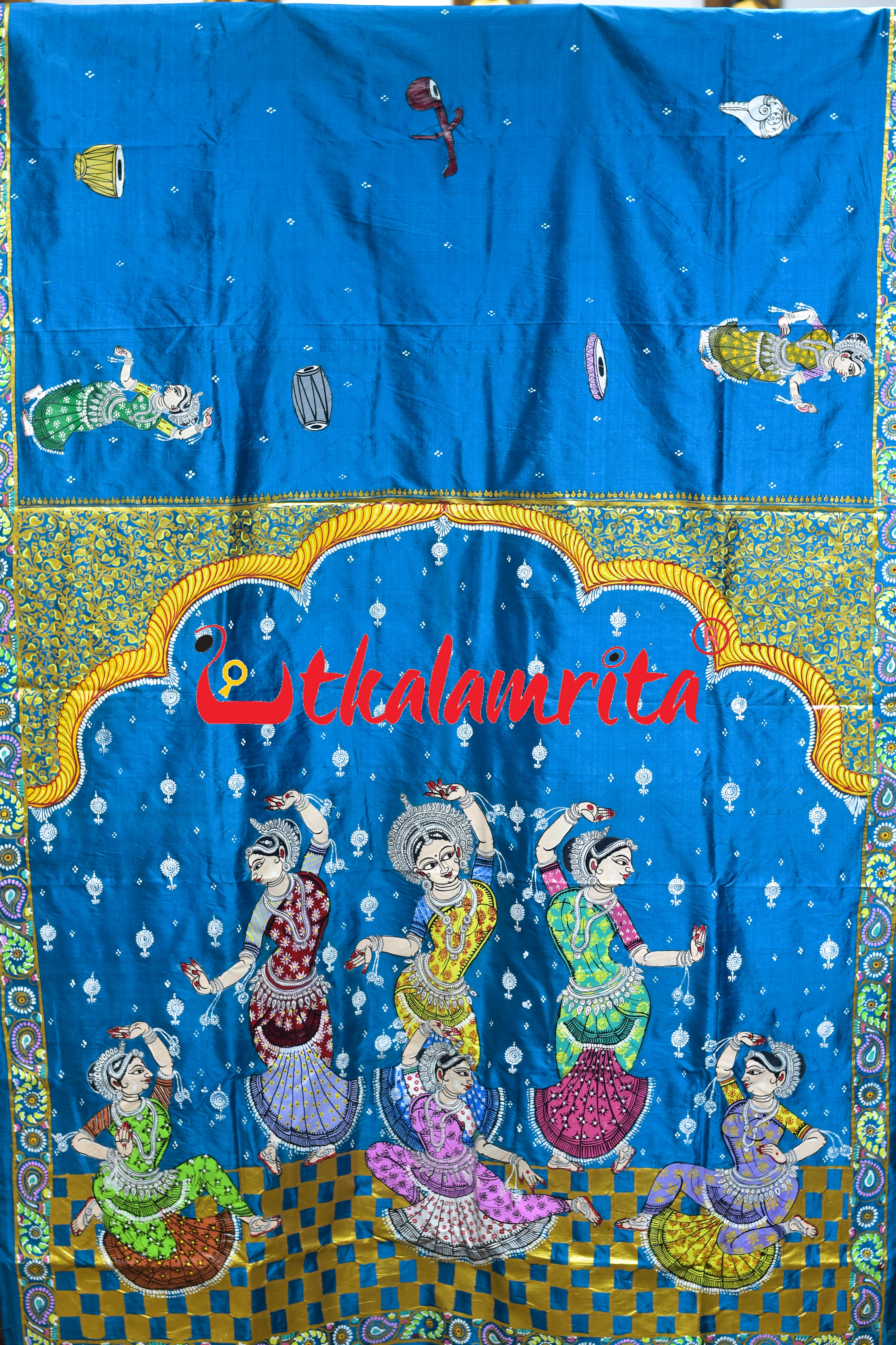 Copper Sulphate Plain Odissi Dancers Pattachitra Silk Saree