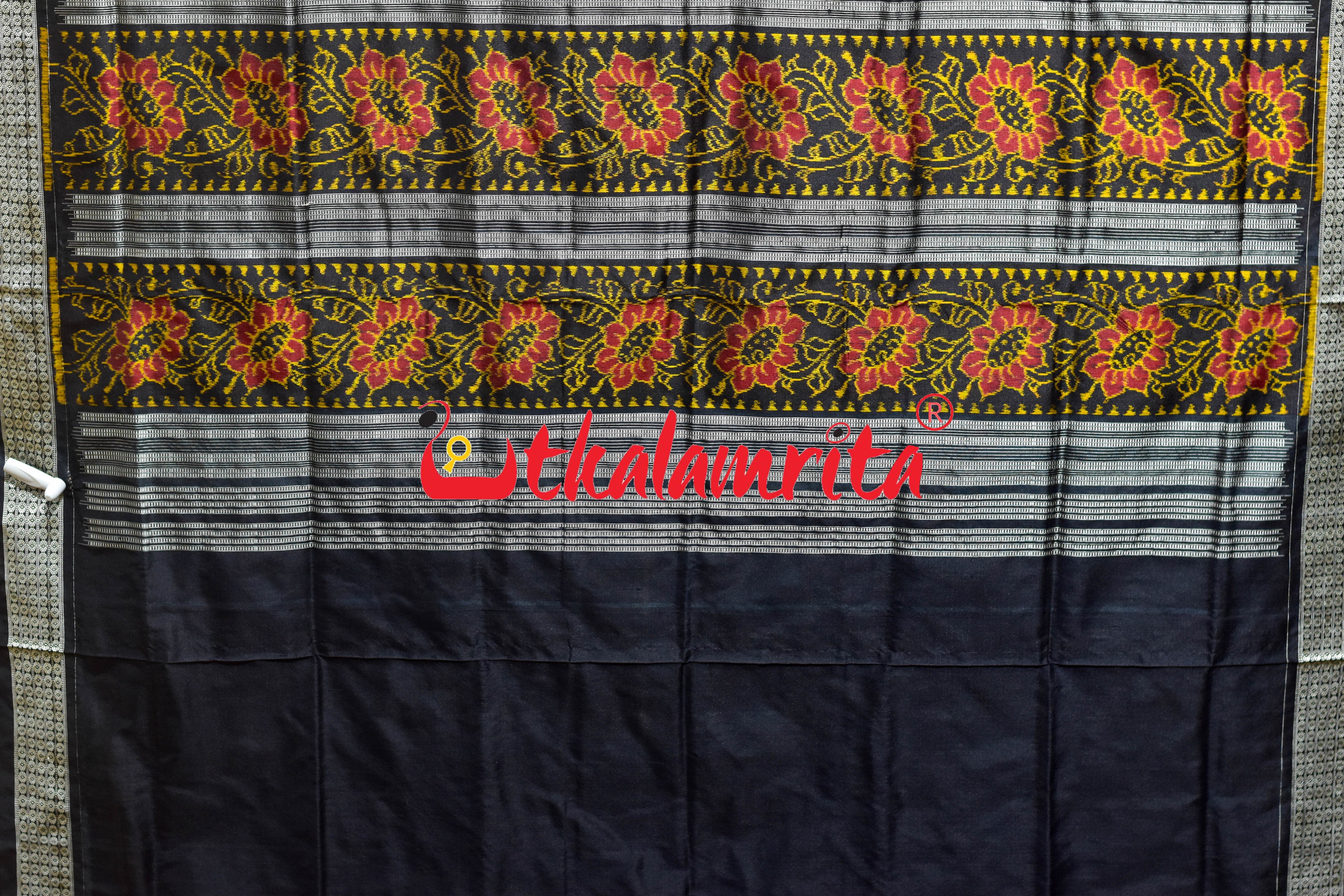 Black Golden Mayurapucha Sambalpuri Silk Saree
