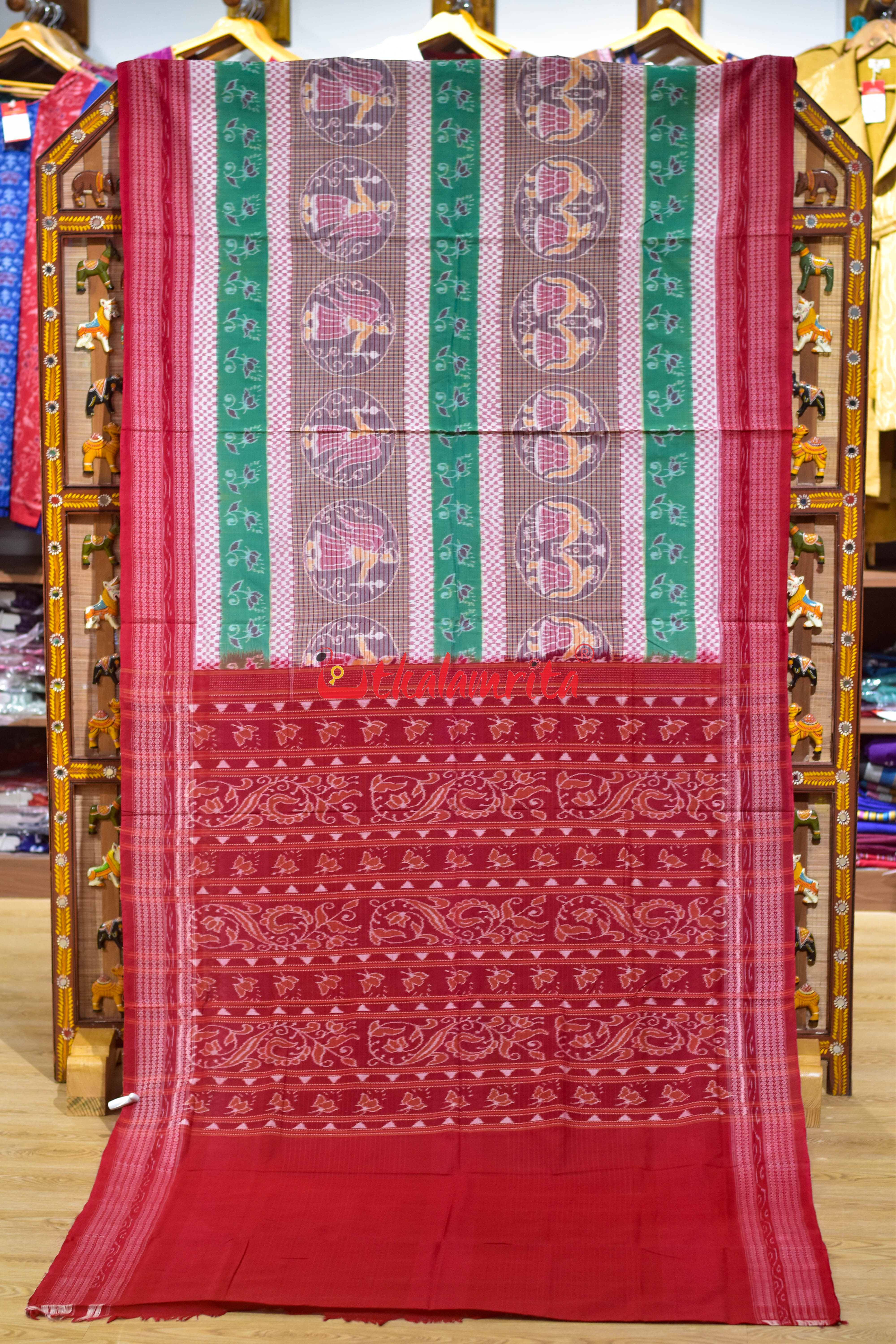 Green White Raasi Phala Sambalpuri Cotton Saree