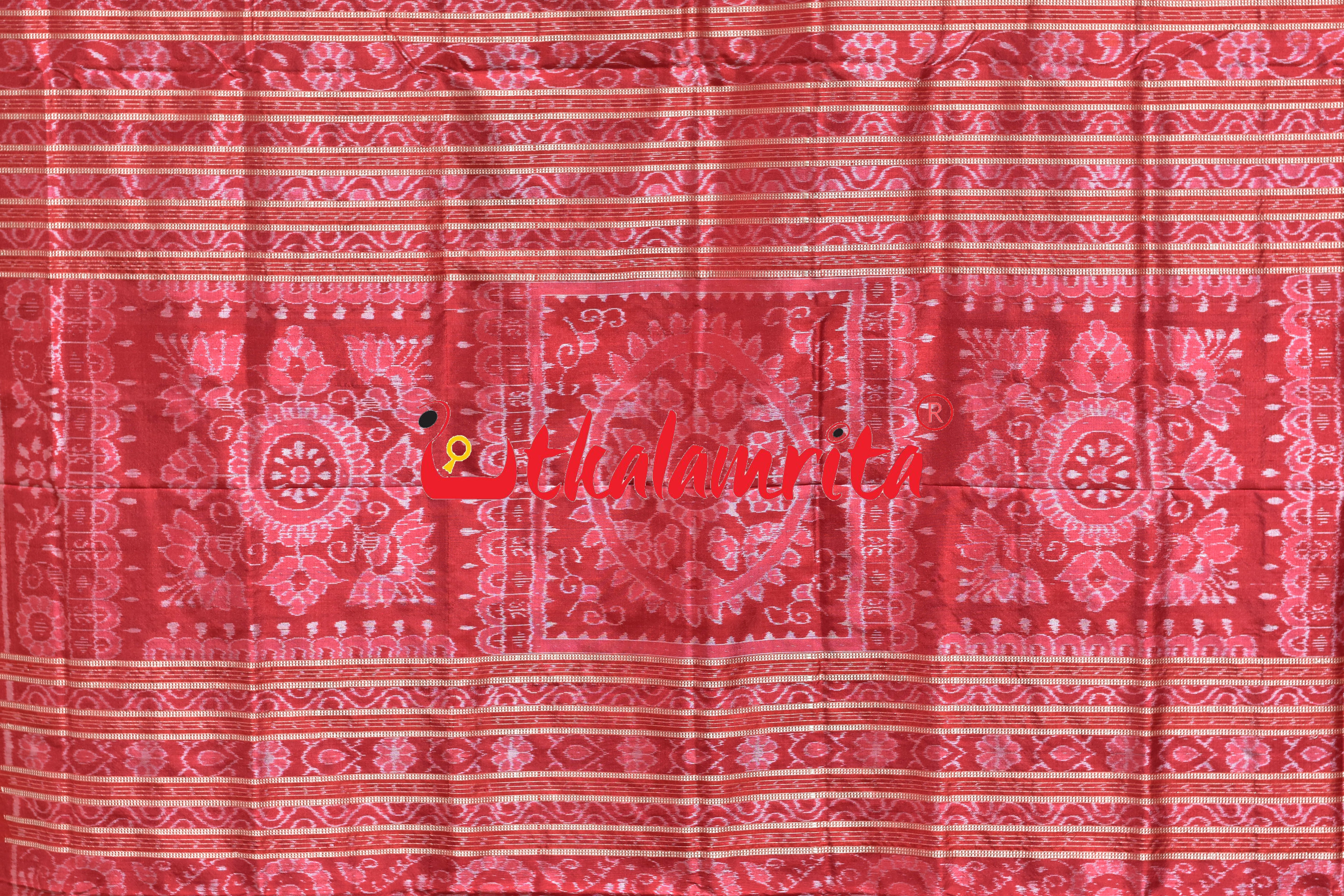 Coffee Red Konark Temple Sambalpuri Silk Saree